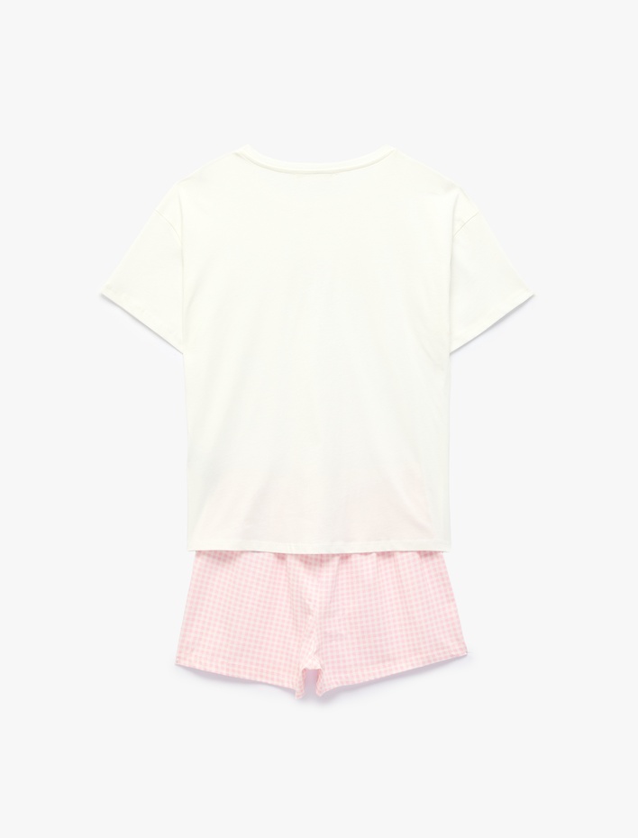  Pamuklu Bisiklet Yaka Kısa Kollu Şortlu Pijama Takımı