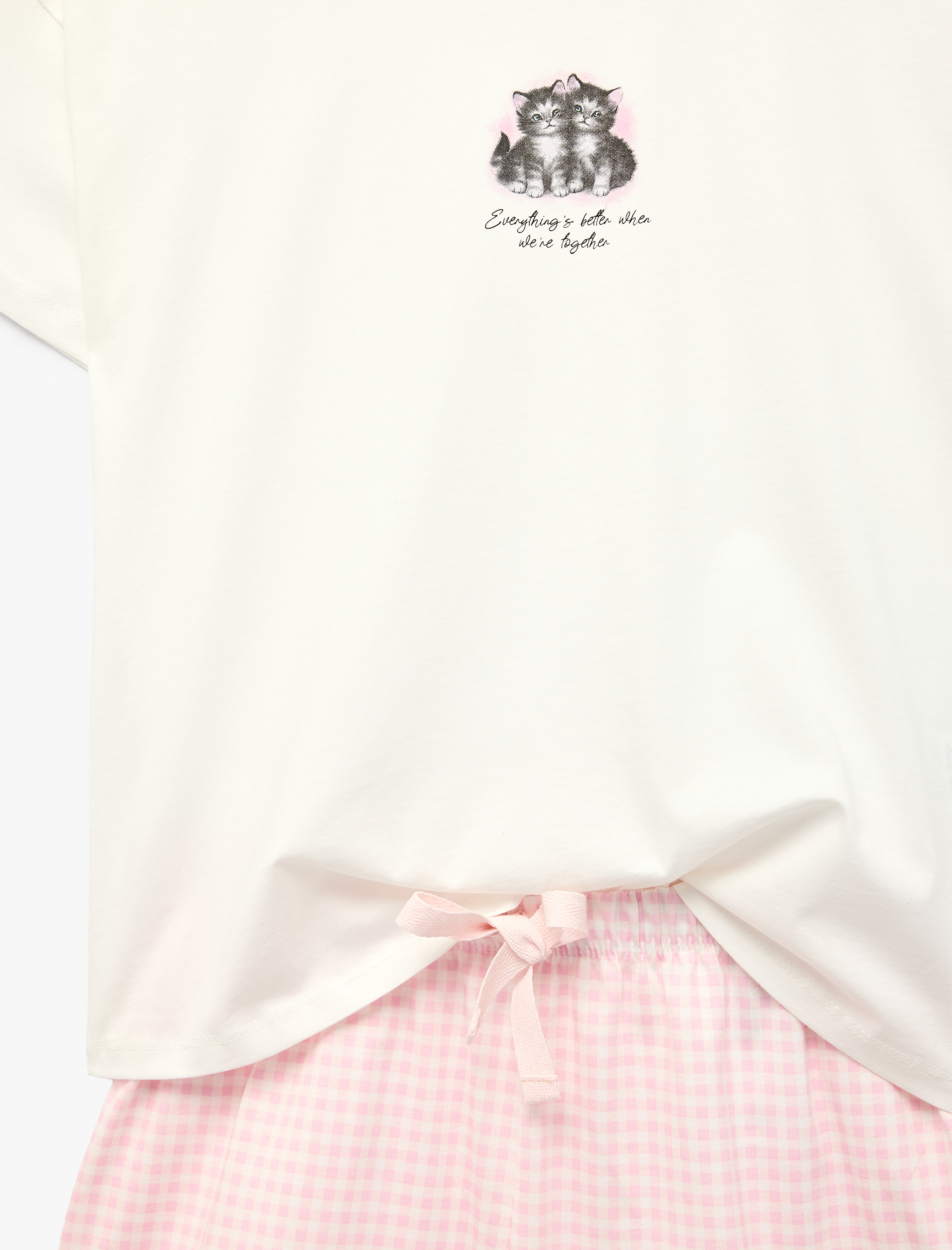   Pamuklu Bisiklet Yaka Kısa Kollu Şortlu Pijama Takımı