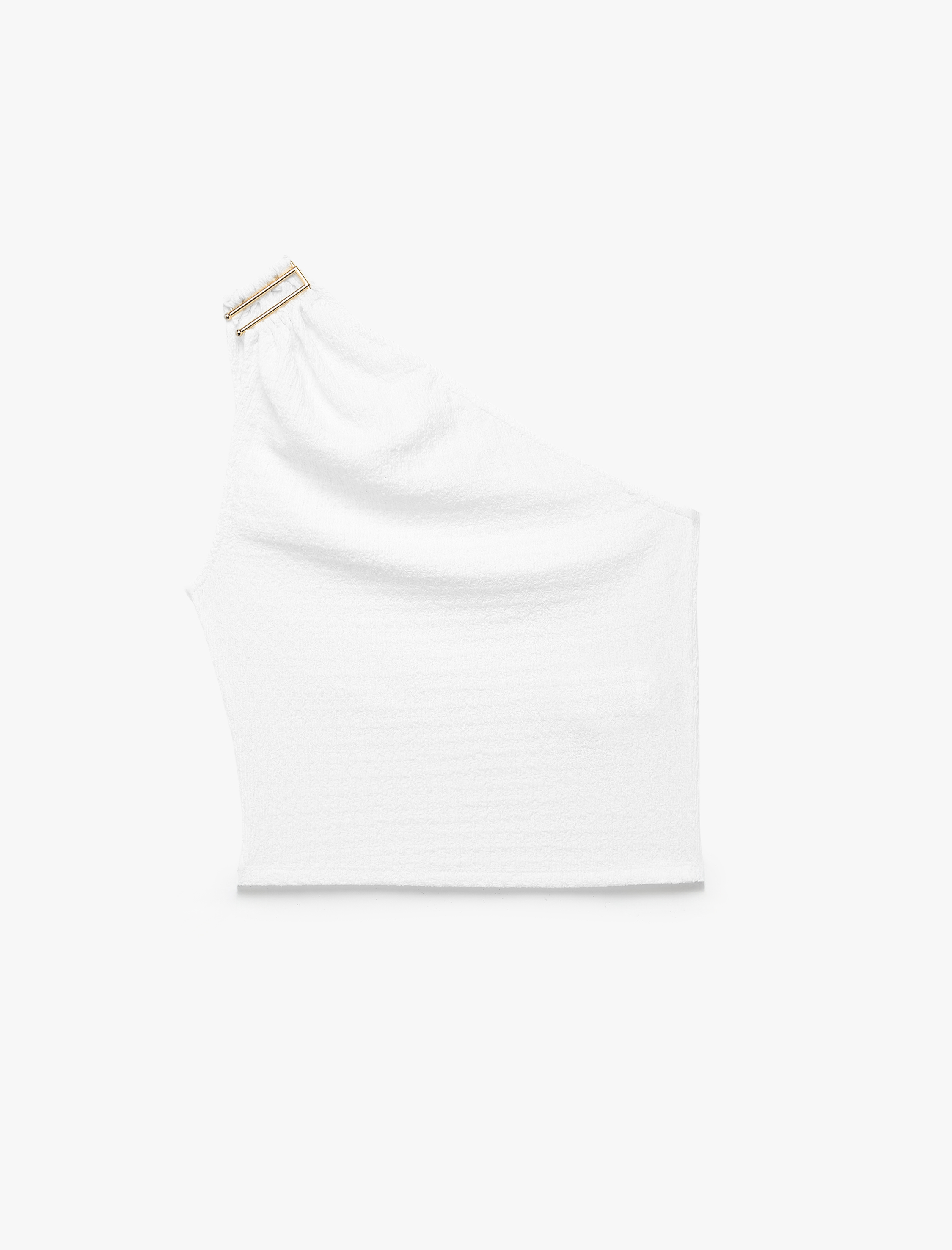   Bürümcük Kumaş Dokulu Slim Fit Metal Aksesuarlı Tek Omuz Bluz