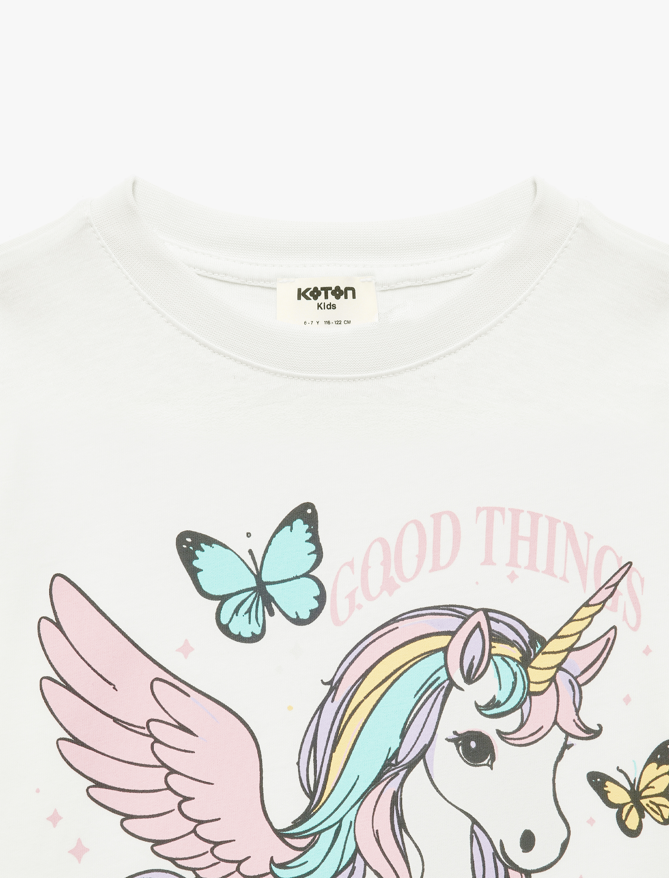  Kız Çocuk Unicorn Baskılı Bisiklet Yaka Kısa Kollu Pamuklu Tişört