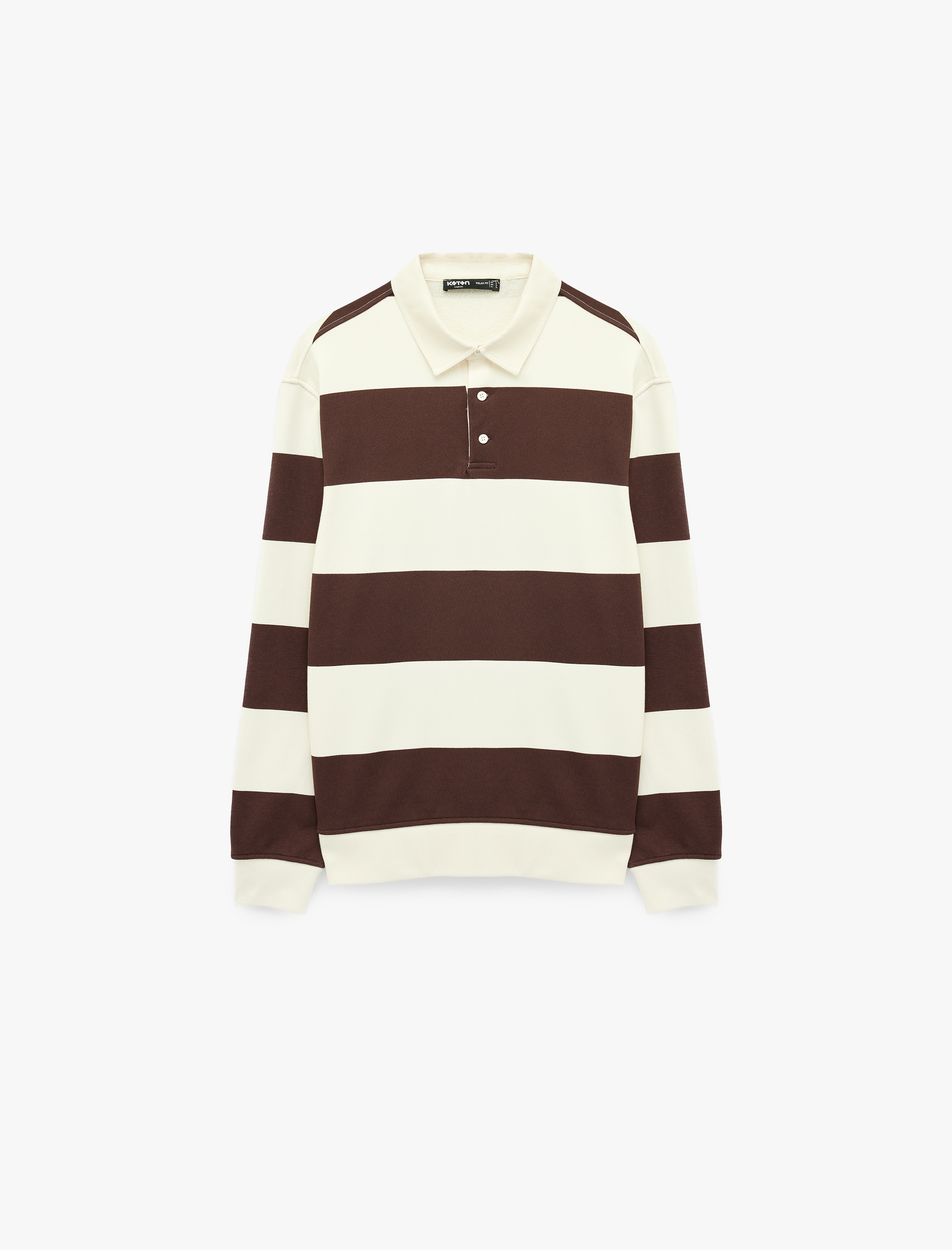  Uzun Kollu Rahat Kalıp Çizgili Düğmeli Polo Yaka Sweatshirt