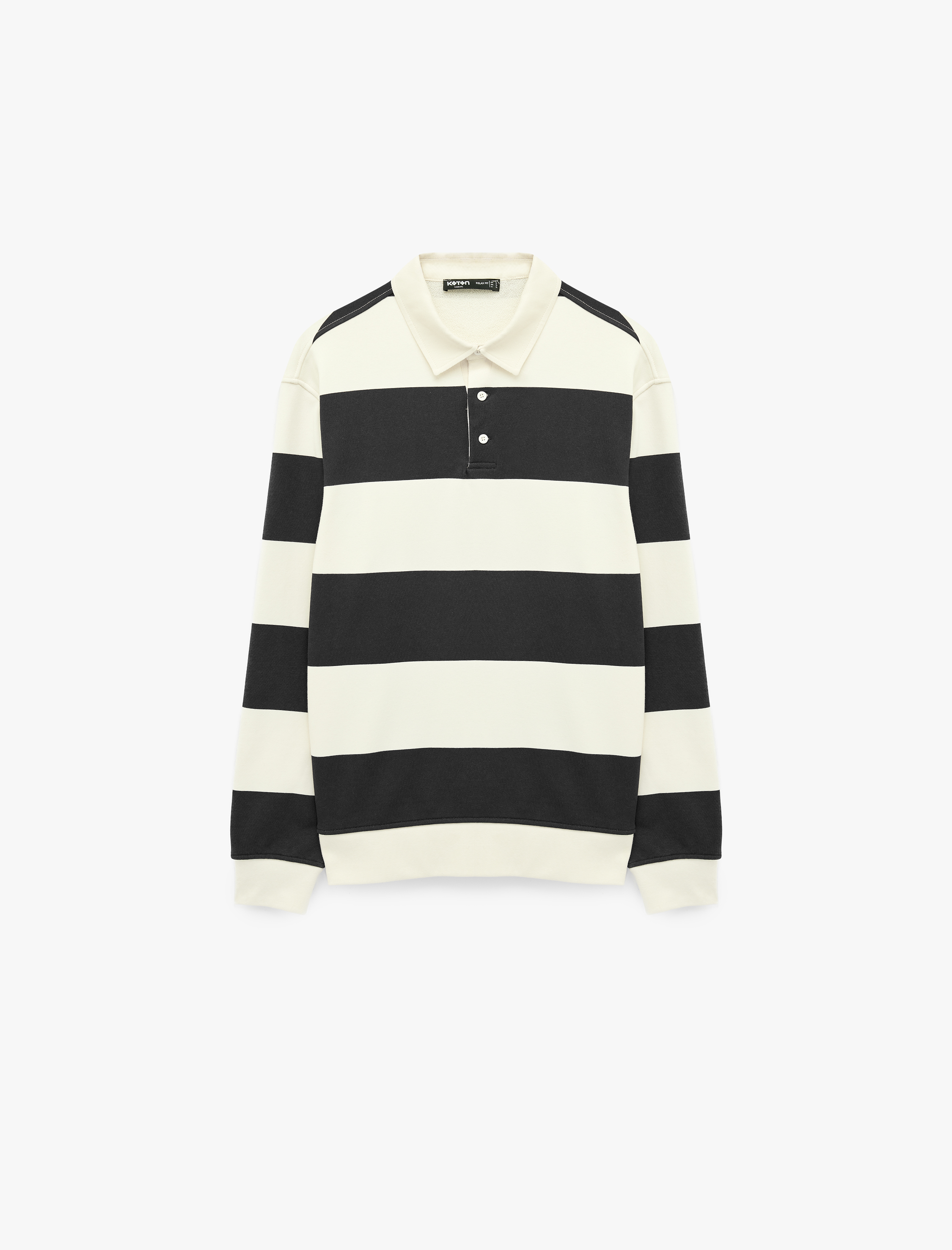   Uzun Kollu Rahat Kalıp Çizgili Düğmeli Polo Yaka Sweatshirt