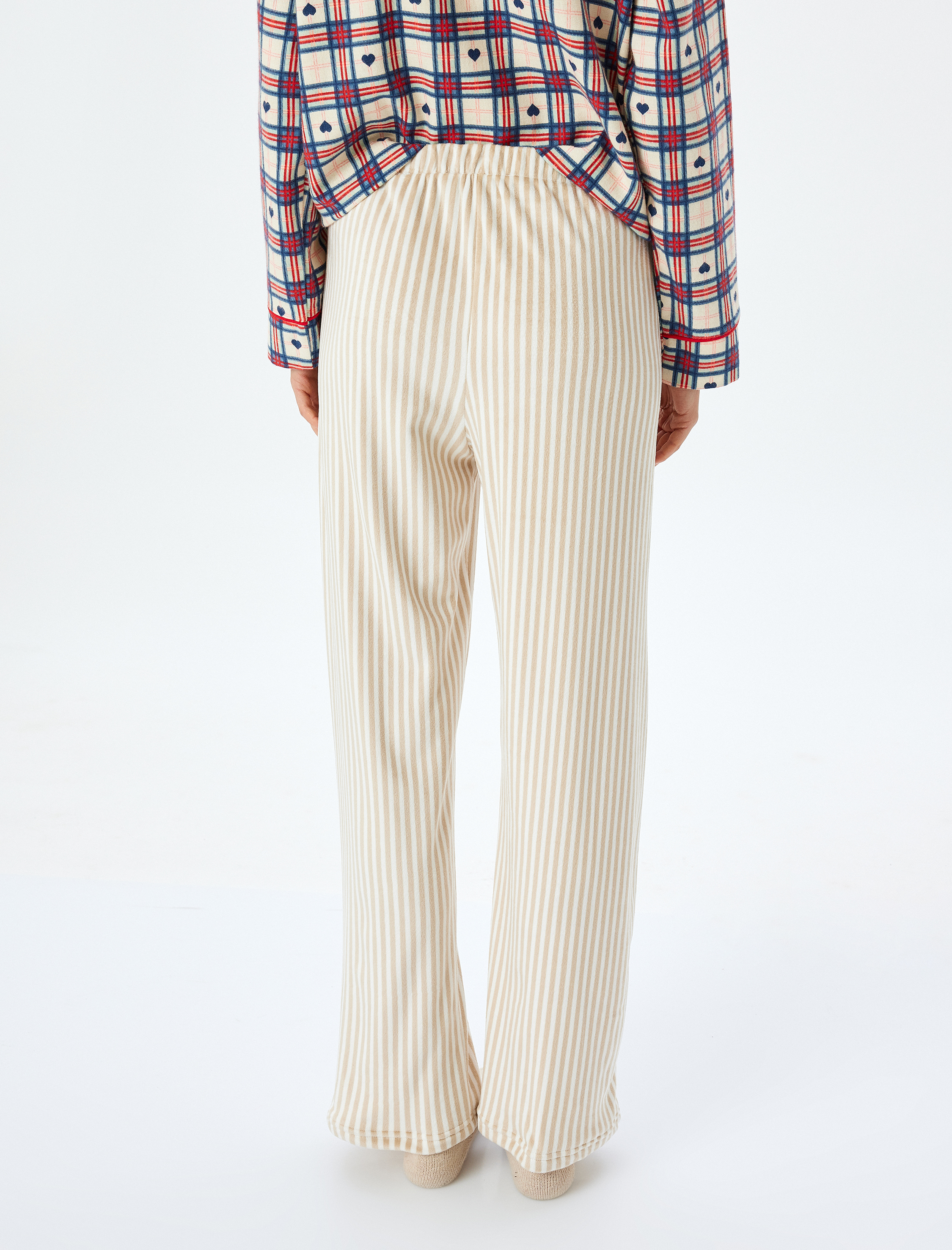   Rahat Kalıp Çizgili Polar Pijama Altı