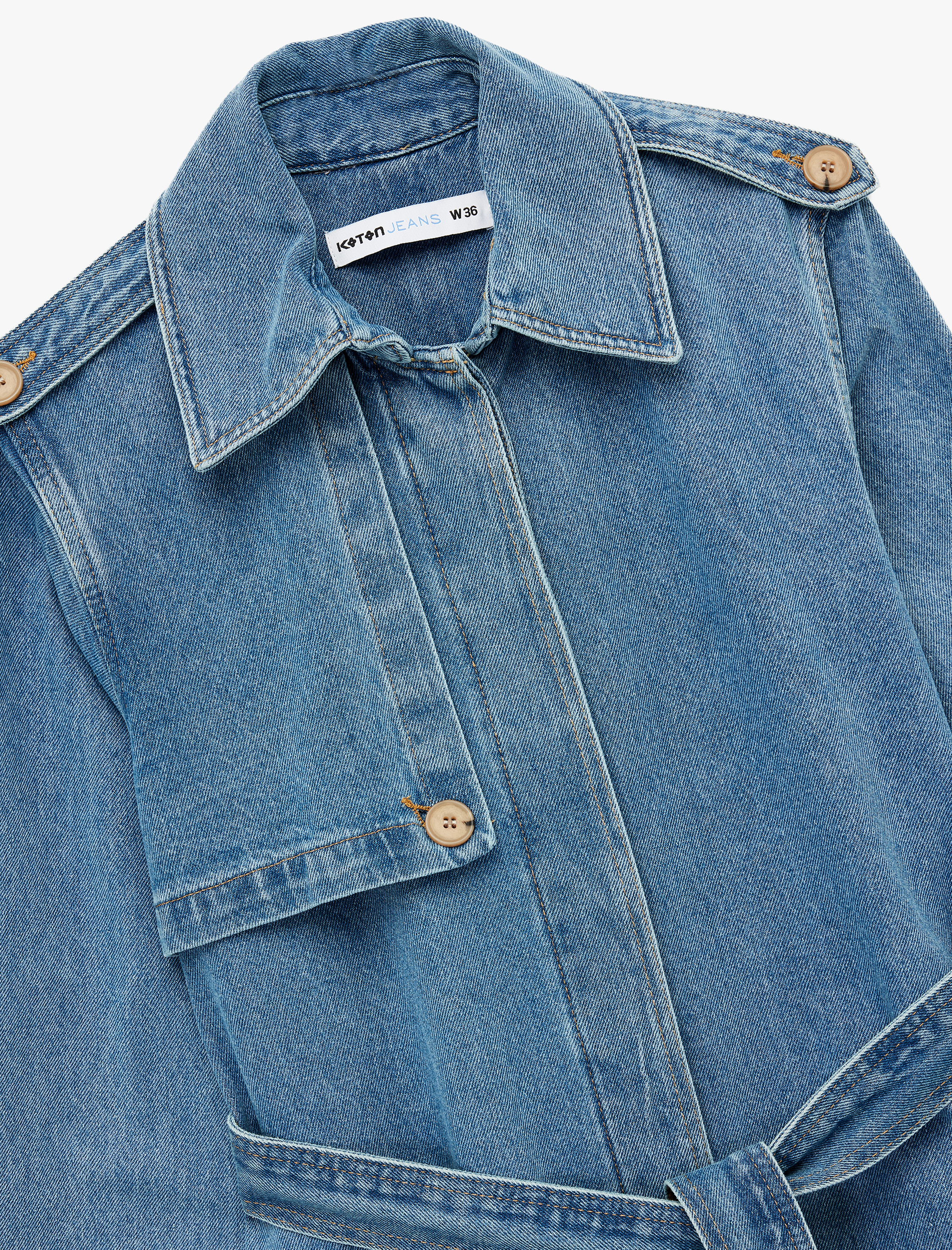   Rahat Kalıp Düğmeli Kemerli Uzun Denim Trençkot