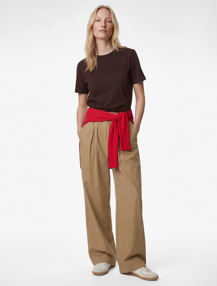  Pamuklu Kısa Kollu Bisiklet Yaka Oversize Basic Tişört