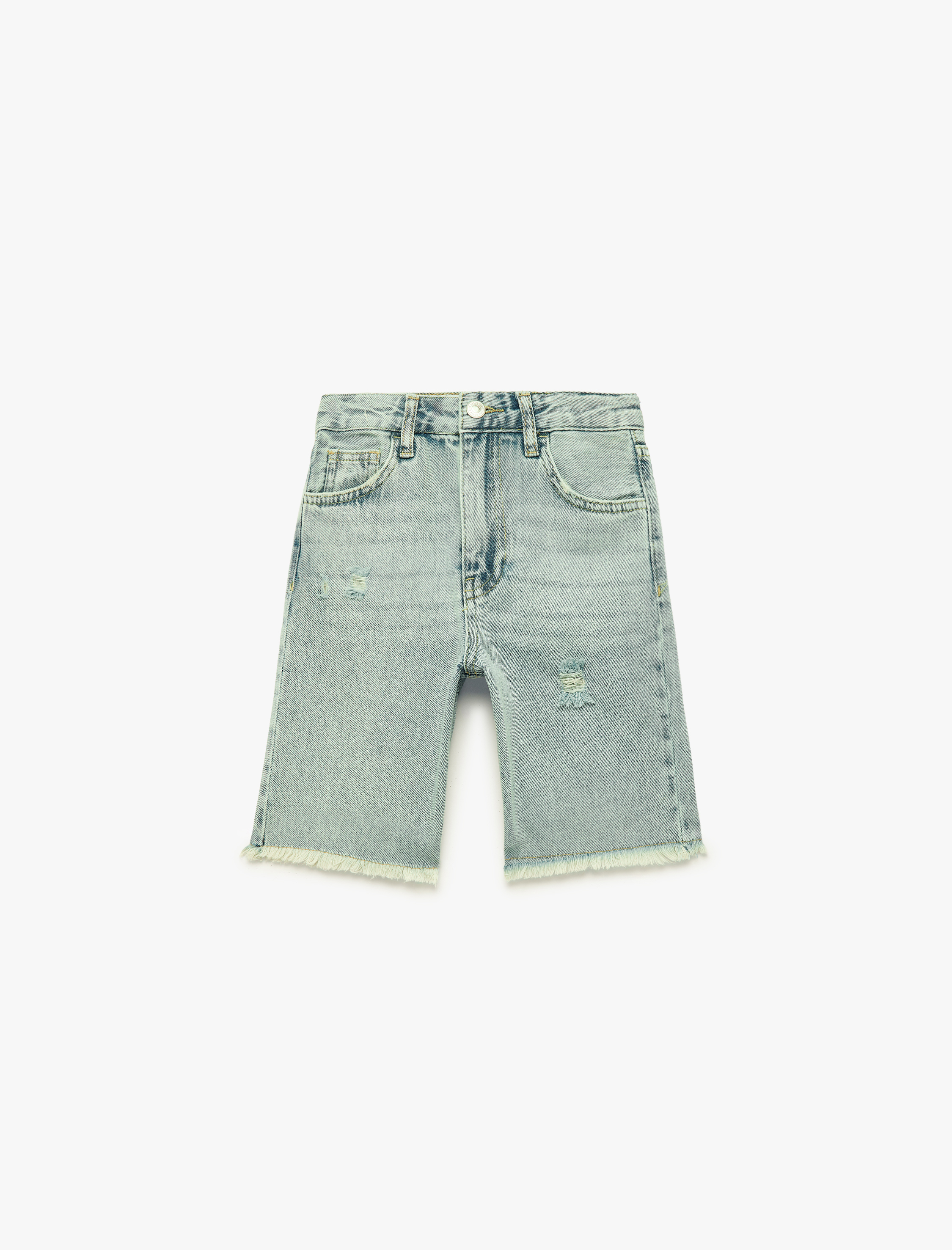  Erkek Çocuk Yıpratma Detaylı Pamuklu Cepli Denim Şort