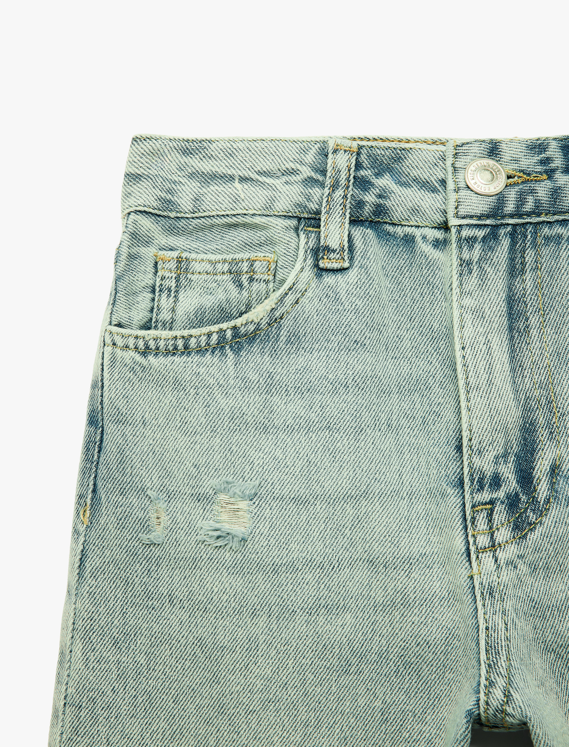  Erkek Çocuk Yıpratma Detaylı Pamuklu Cepli Denim Şort