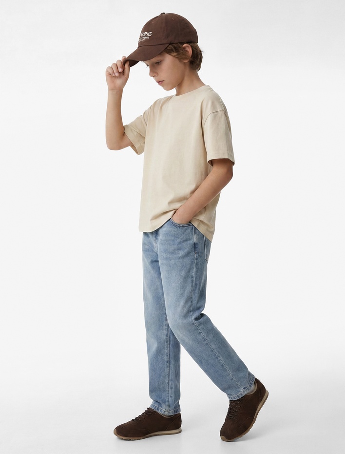 Erkek Çocuk Beli Lastikli Düğmeli Rahat Kesim Denim Pantolon