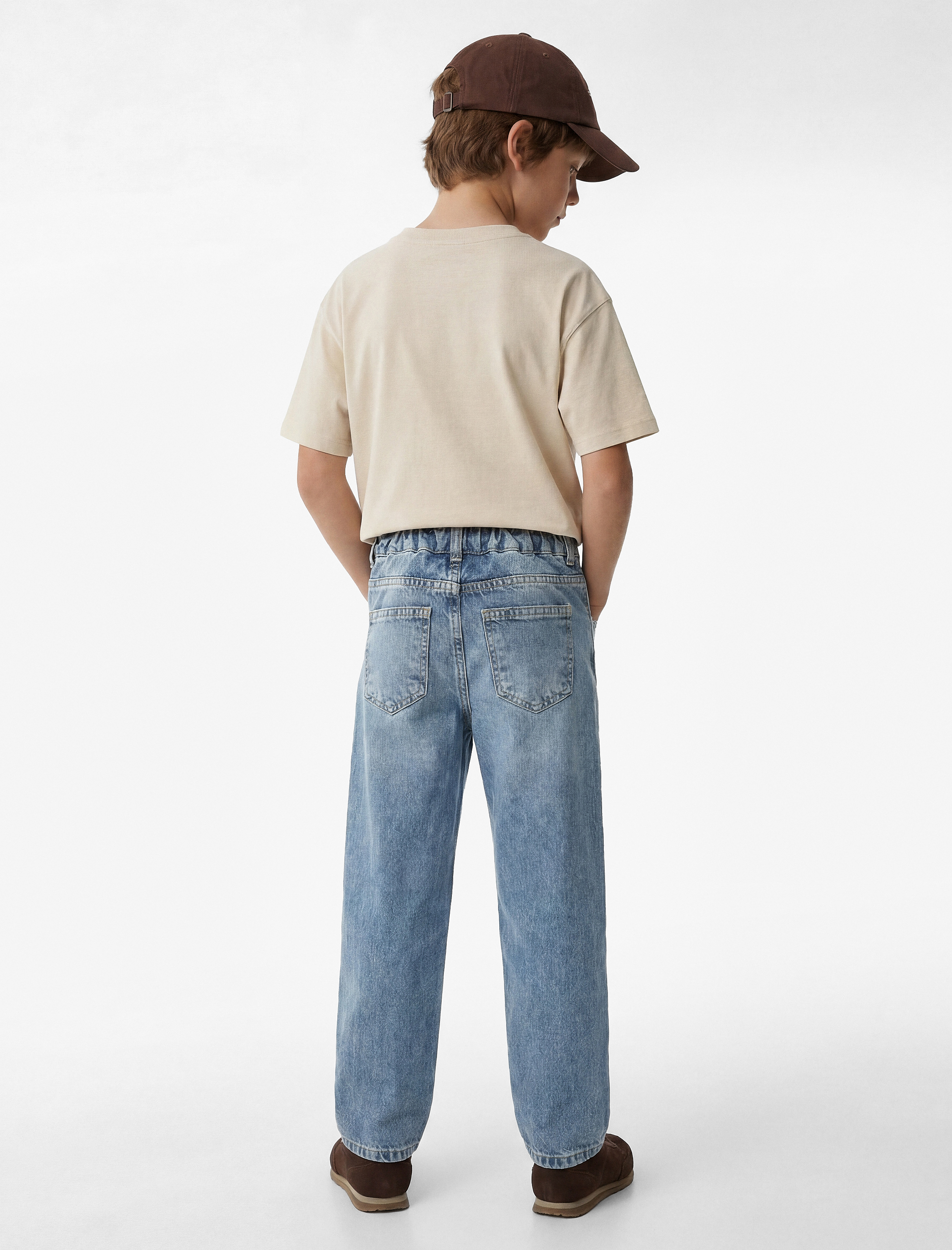  Erkek Çocuk Beli Lastikli Düğmeli Rahat Kesim Denim Pantolon