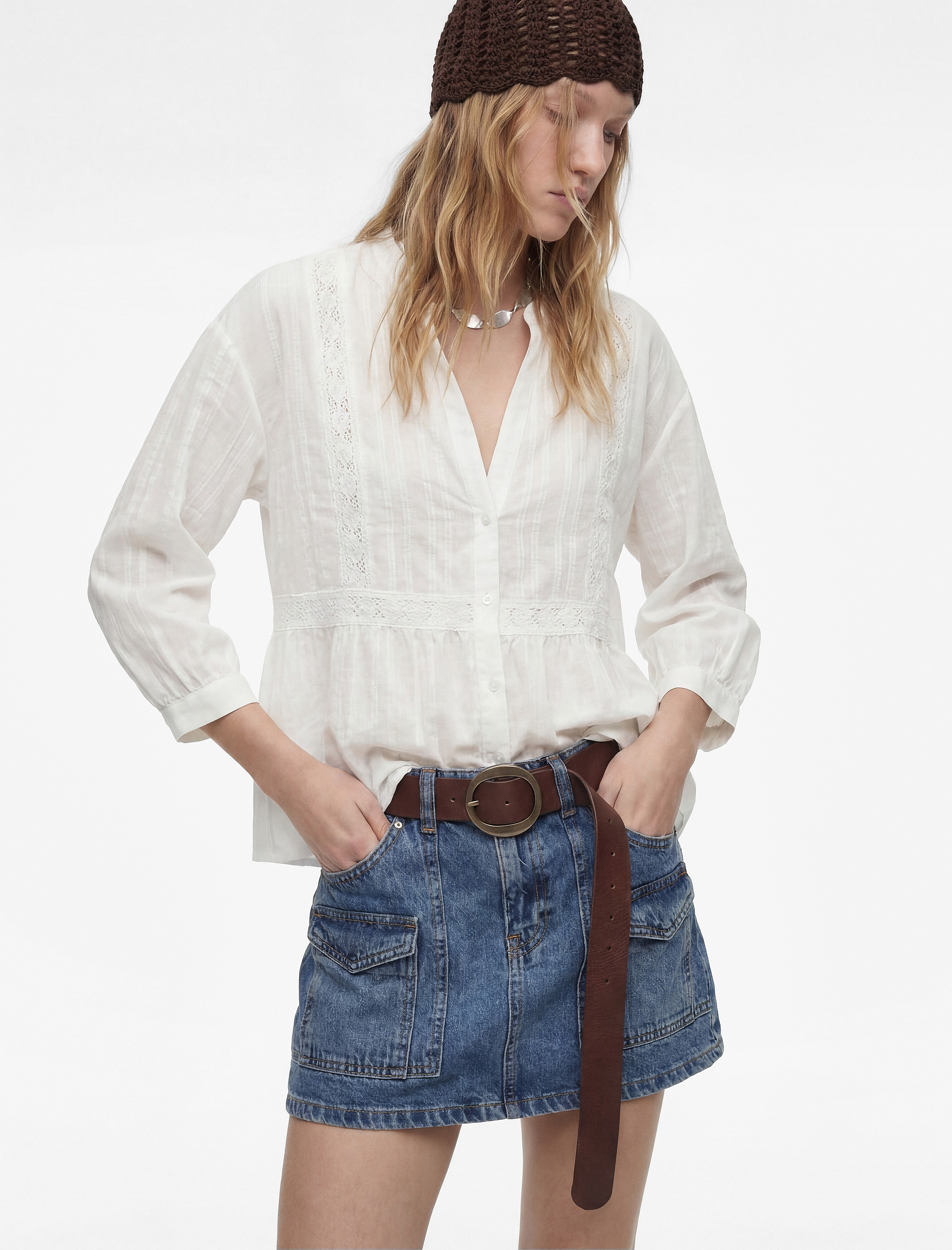   Kargo Cepli Mini Denim Şort Etek