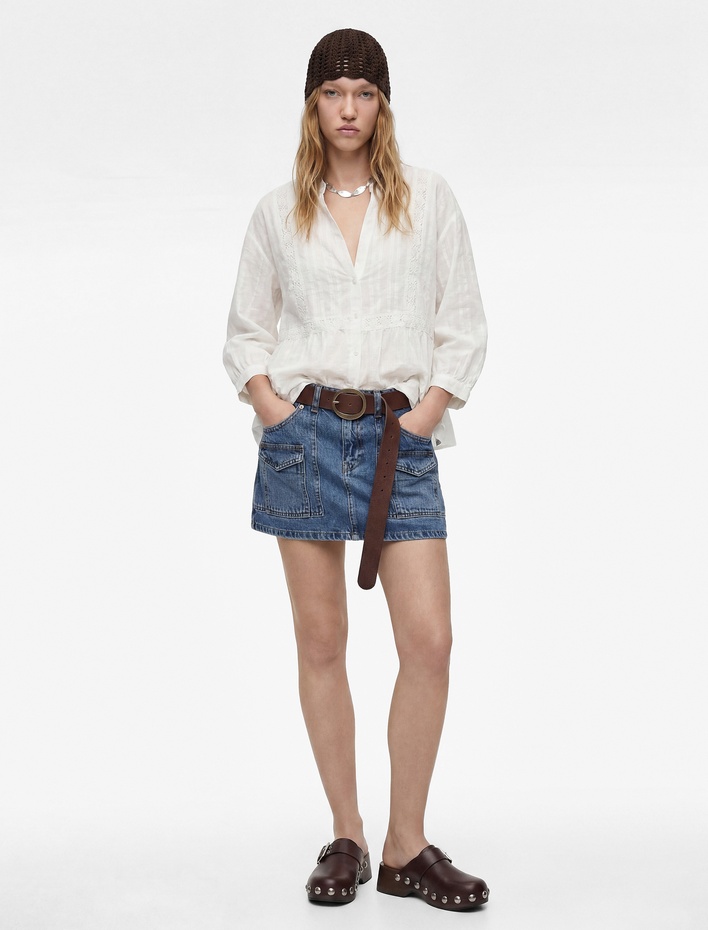  Kargo Cepli Mini Denim Şort Etek