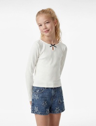 Pamuklu Cepli Yıldız Desenli Denim Şort