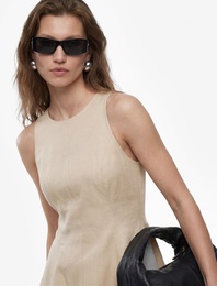 Bisiklet Yaka Kolsuz Peplum Keten Bluz