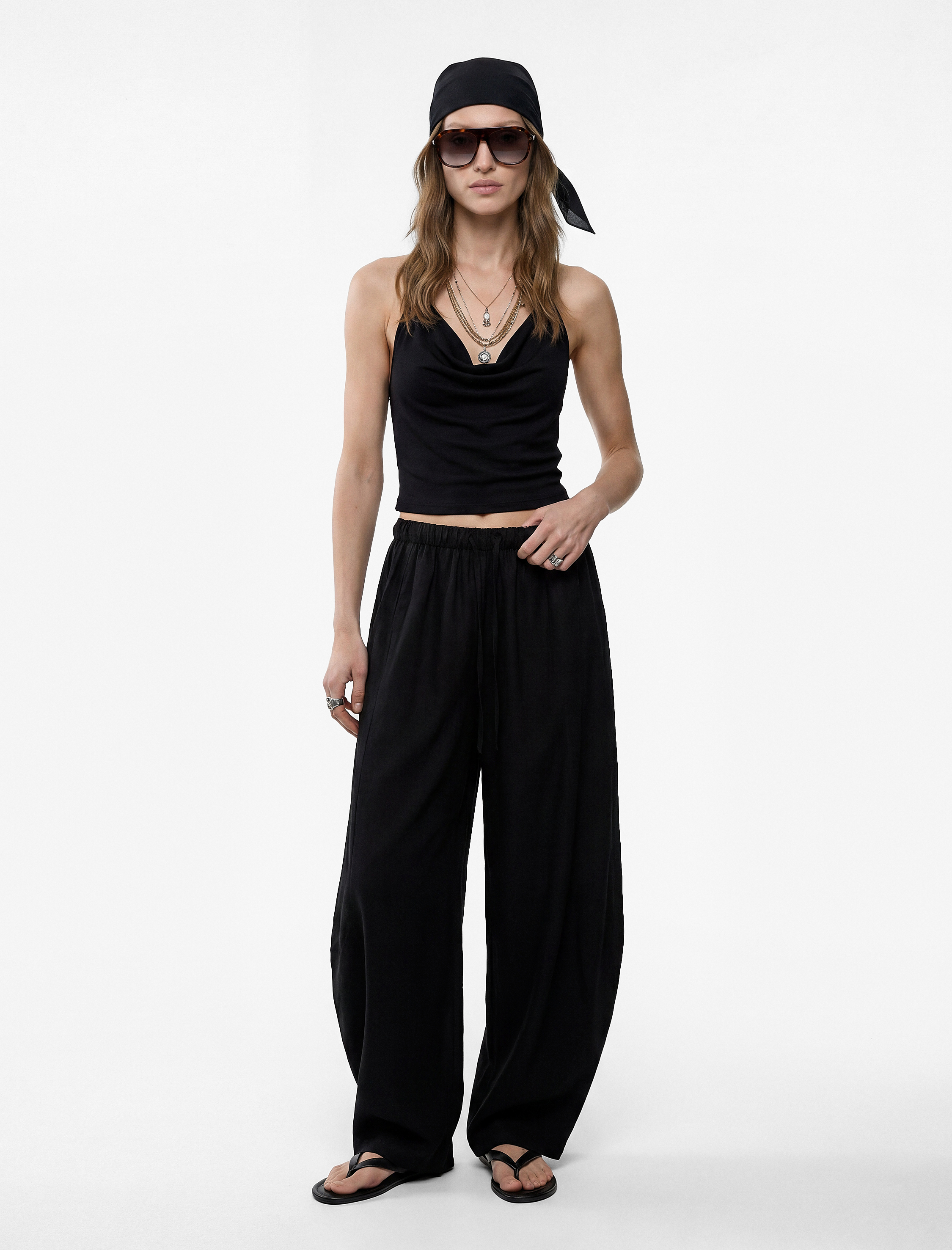   Beli Lastikli Loose Fit Cepli  Keten Balon Pantolon