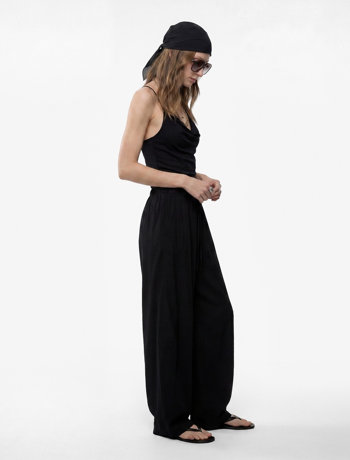  Beli Lastikli Loose Fit Cepli  Keten Balon Pantolon