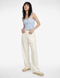 Slim Fit Gofre Kumaş Gipeli Kolsuz Kareli Crop Bluz