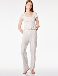 Pamuklu Slim Fit Çiçek Desenli Pijama Altı