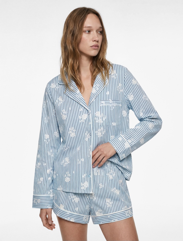  Pamuklu Beli Lastikli Rahat Kesim Çizgili Şort Pijama Altı