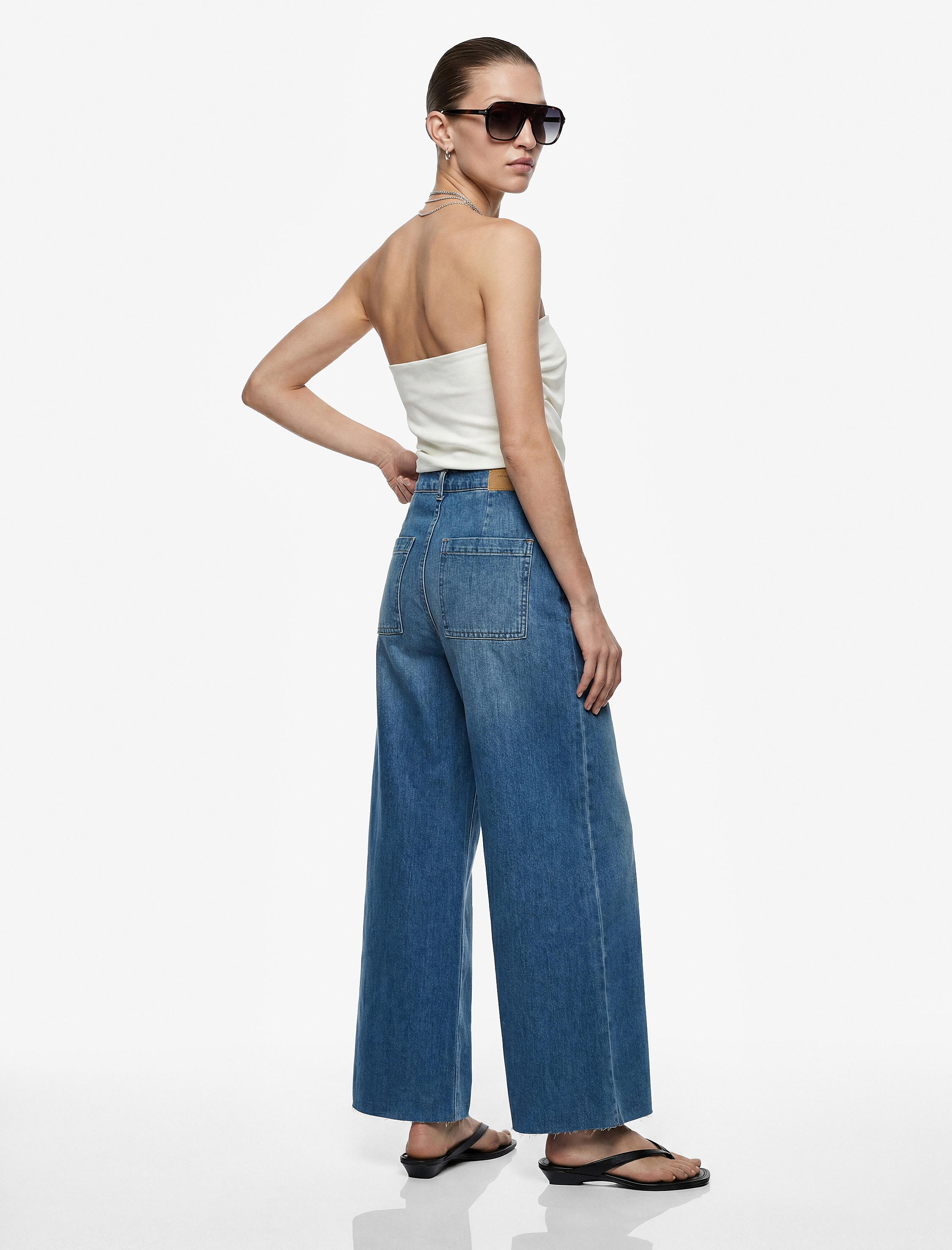   Pamuklu Yüksek Bel Bol Paça Denim Pantolon - Culotte Jeans