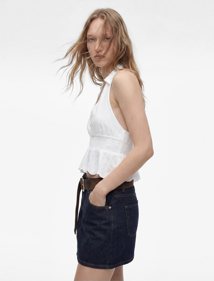  Pamuklu Normal Bel Düğmeli Cepli Mini Denim Şort Etek