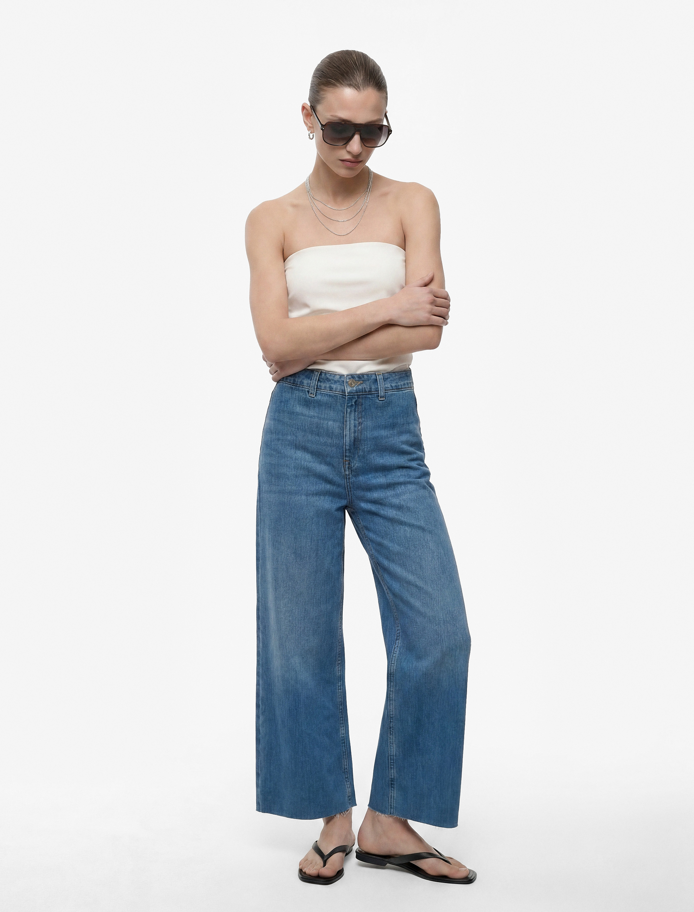   Pamuklu Yüksek Bel Bol Paça Denim Pantolon - Culotte Jeans