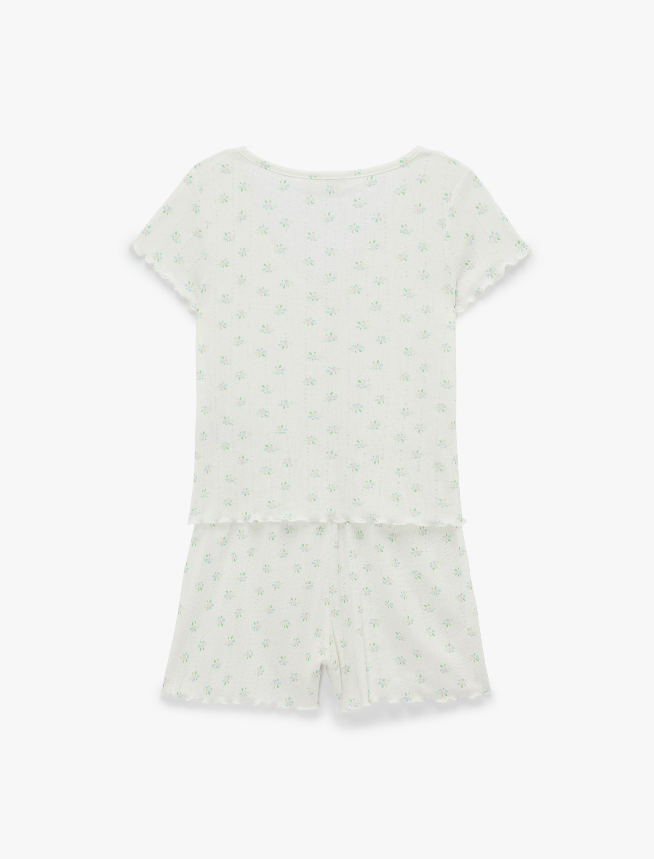   Düğmeli V Yaka Kısa Kollu Desenli Şortlu Pijama Takımı
