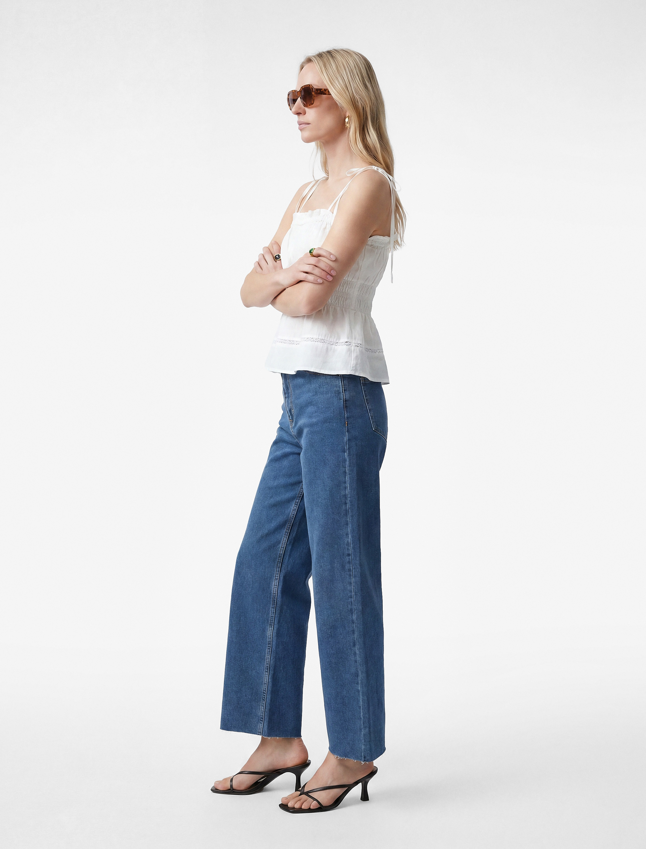   Pamuklu Yüksek Bel Kısa Geniş Paça Denim Pantolon - Culotte Jeans