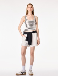 Slim Fit Beli Bağcıklı Cepli Simli Mini Şort