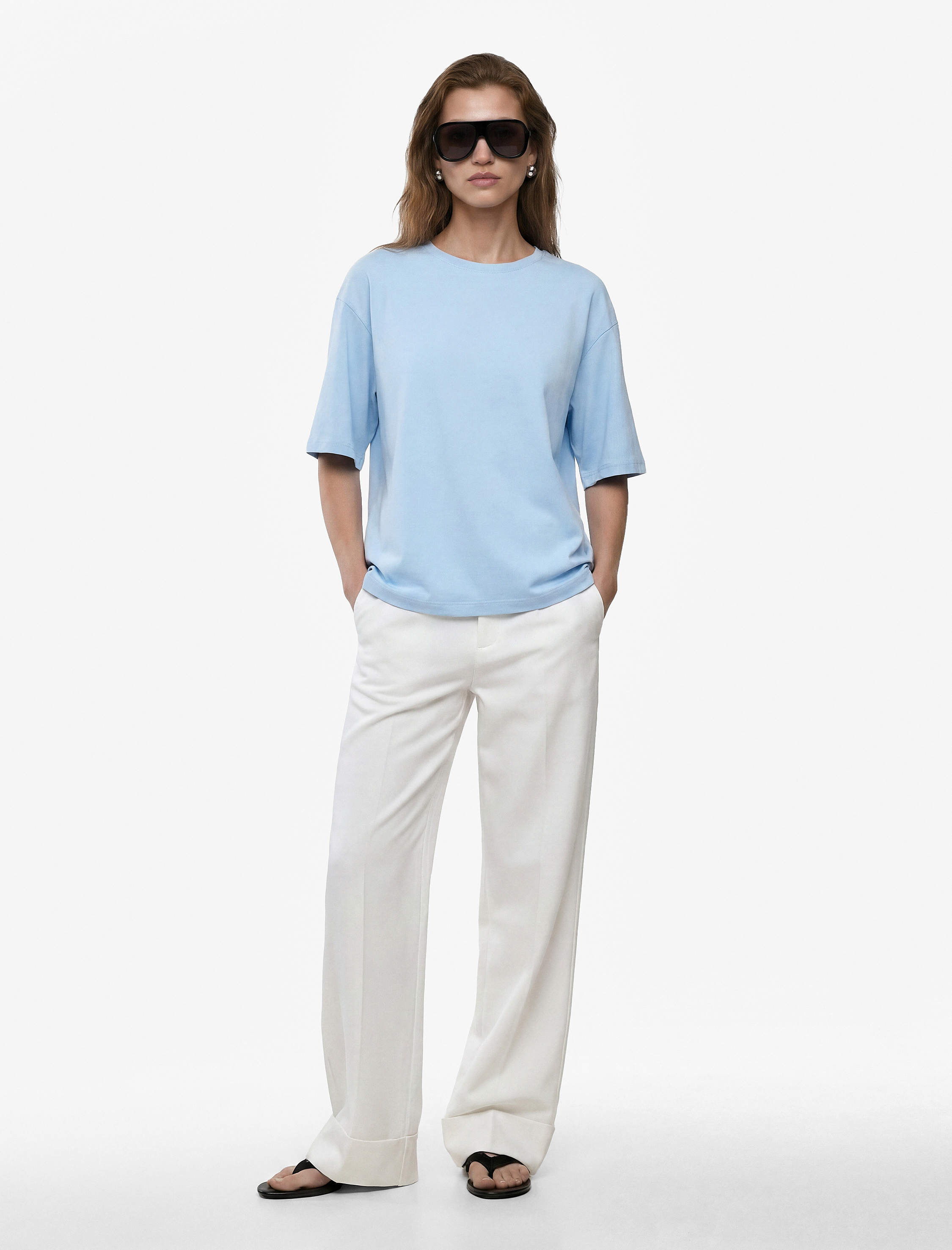   Pamuklu Kısa Kollu Bisiklet Yaka Oversize Basic Tişört