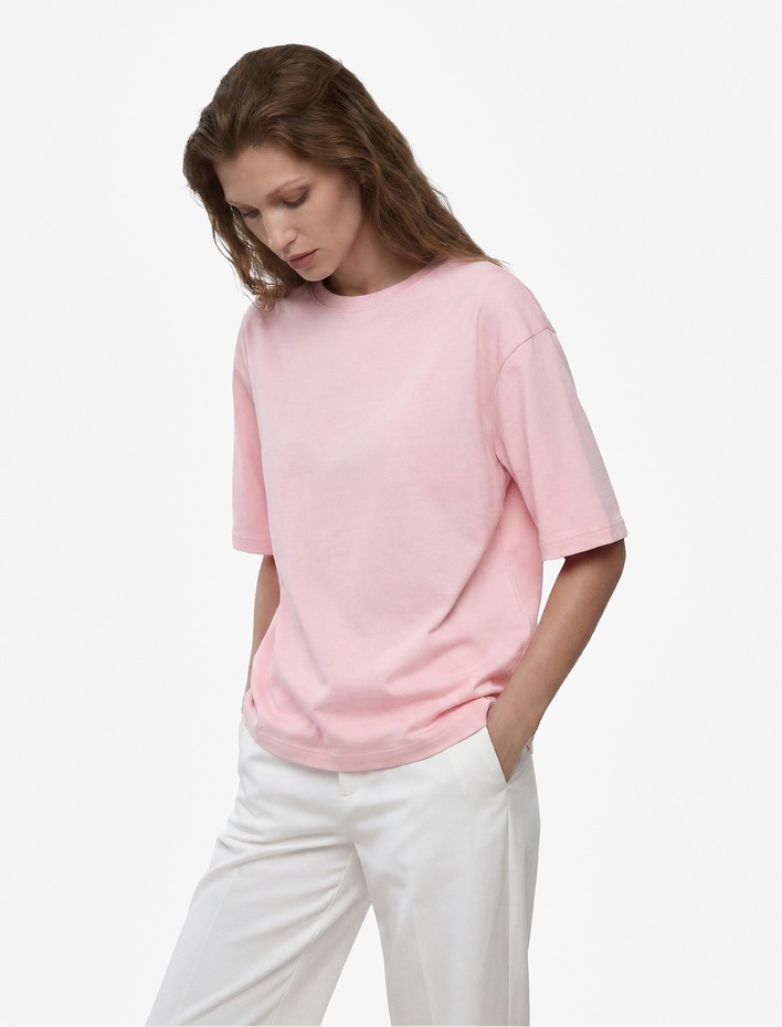  Pamuklu Kısa Kollu Bisiklet Yaka Oversize Basic Tişört