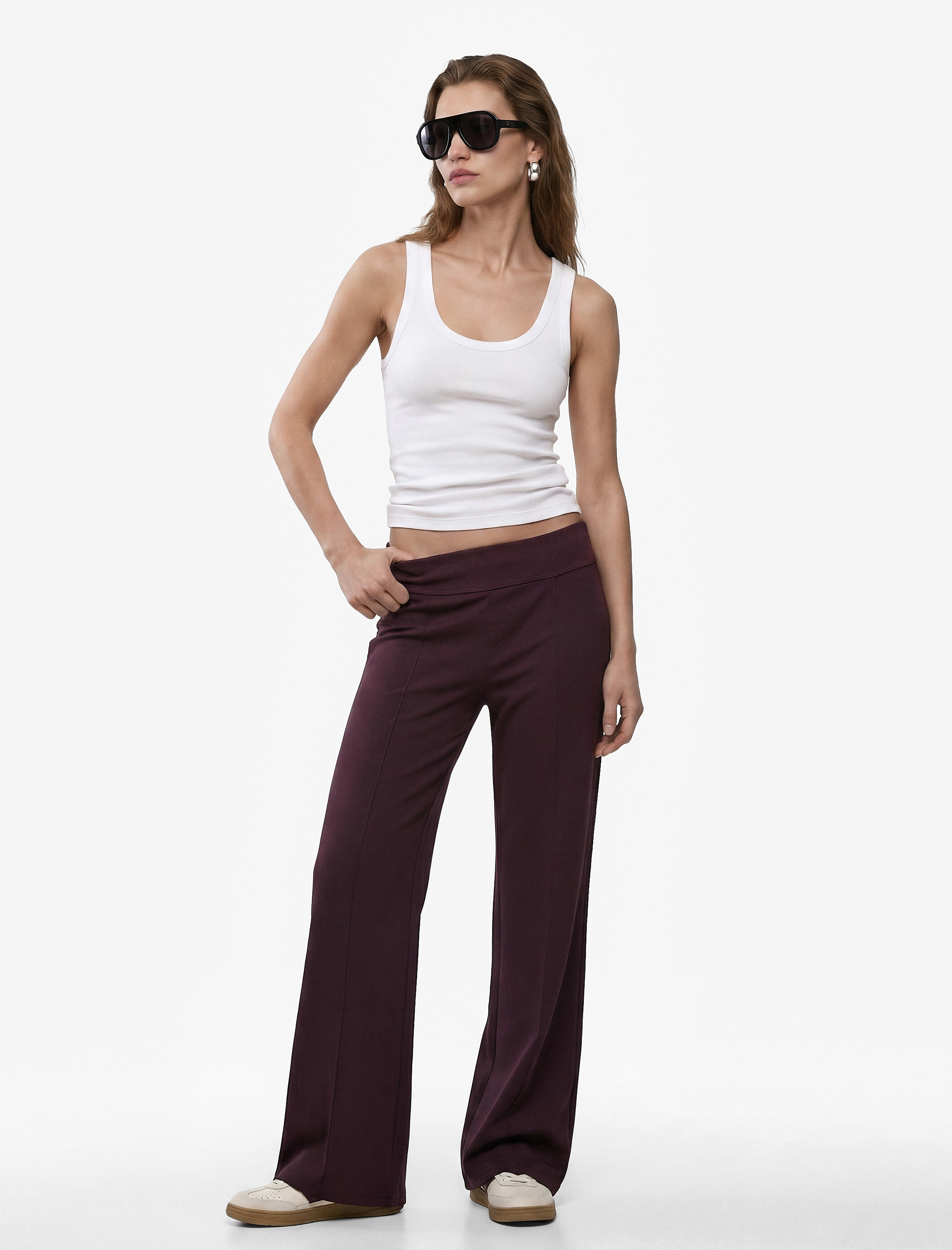   Viskon Modal Kumaş Slim Fit Nervürlü İspanyol Paça Pantolon