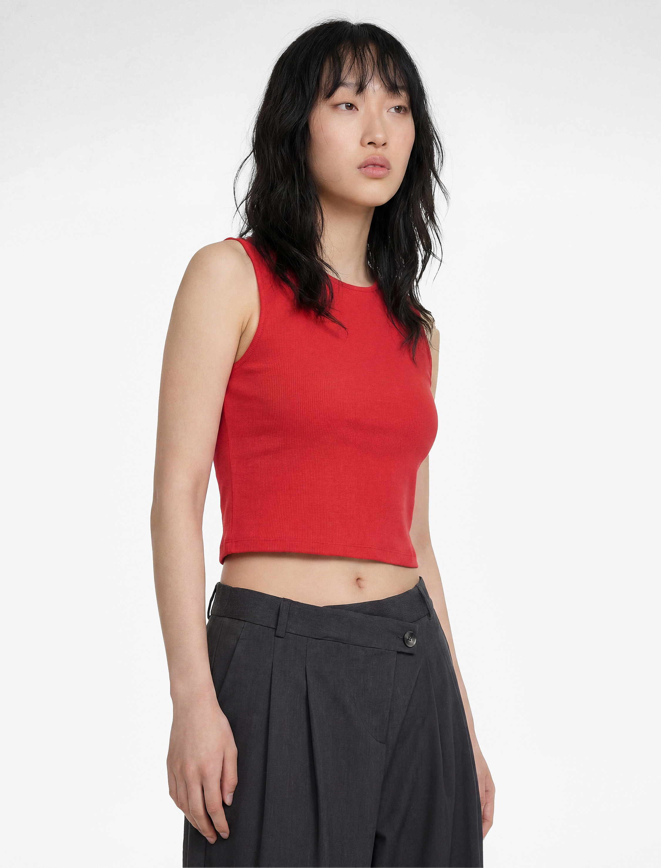   Kolsuz Bisiklet Yaka Slim Fit Crop Bluz