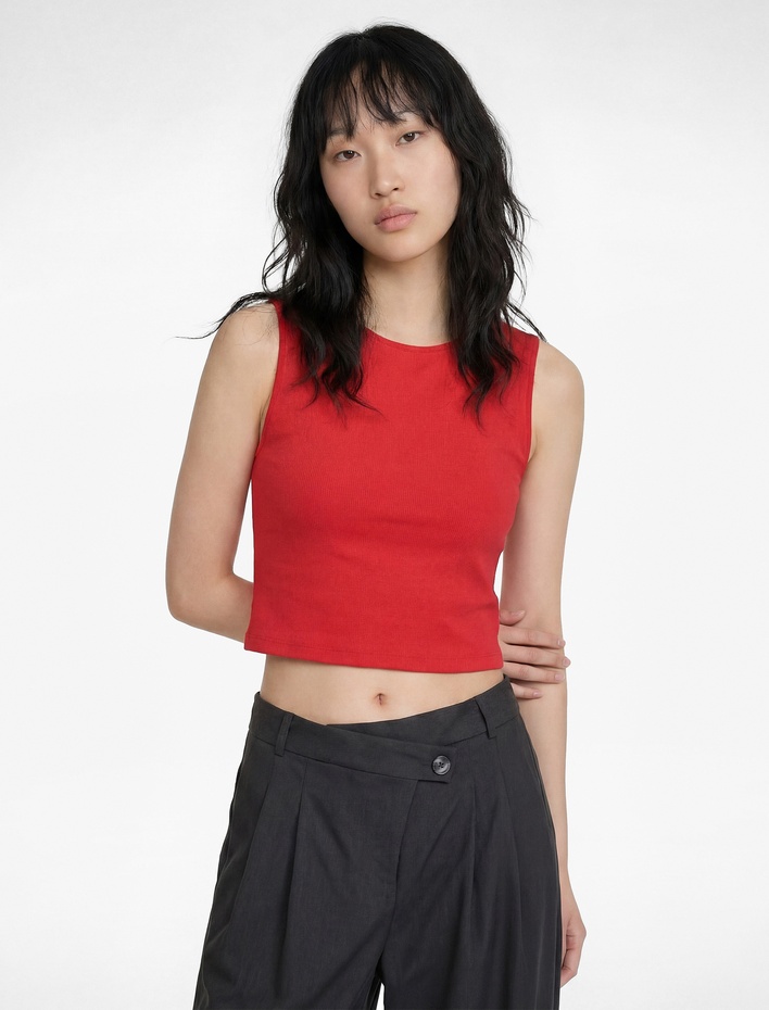  Kolsuz Bisiklet Yaka Slim Fit Crop Bluz