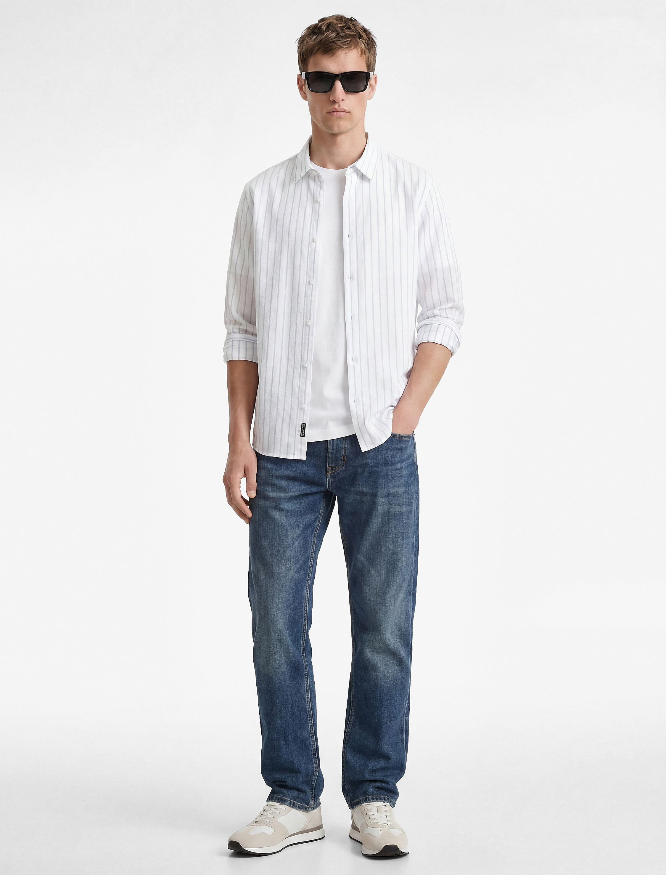   Normal Bel Cepli Pamuklu Vintage Straight Fit Jean Pantolon