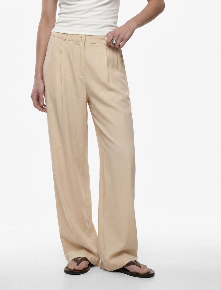  Modal Kumaş Loose Fit Beli Lastikli Cepli Geniş Paça Baggy Pantolon
