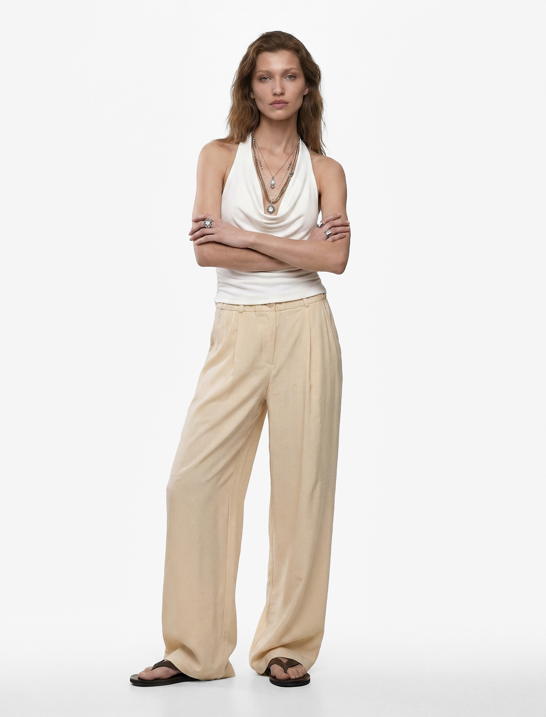   Modal Kumaş Loose Fit Beli Lastikli Cepli Geniş Paça Baggy Pantolon