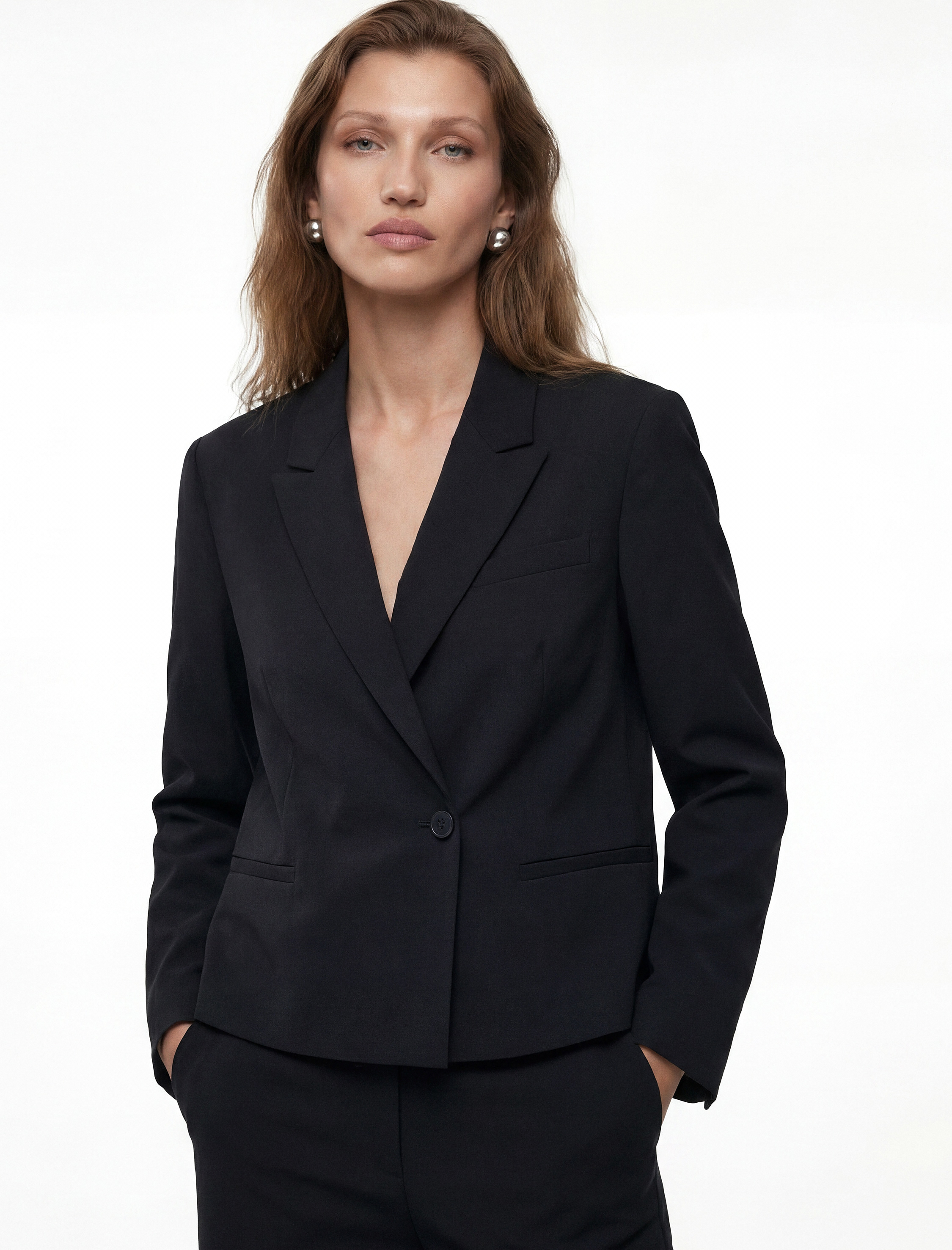   Kruvaze Yaka Uzun Kollu Crop Blazer Ceket