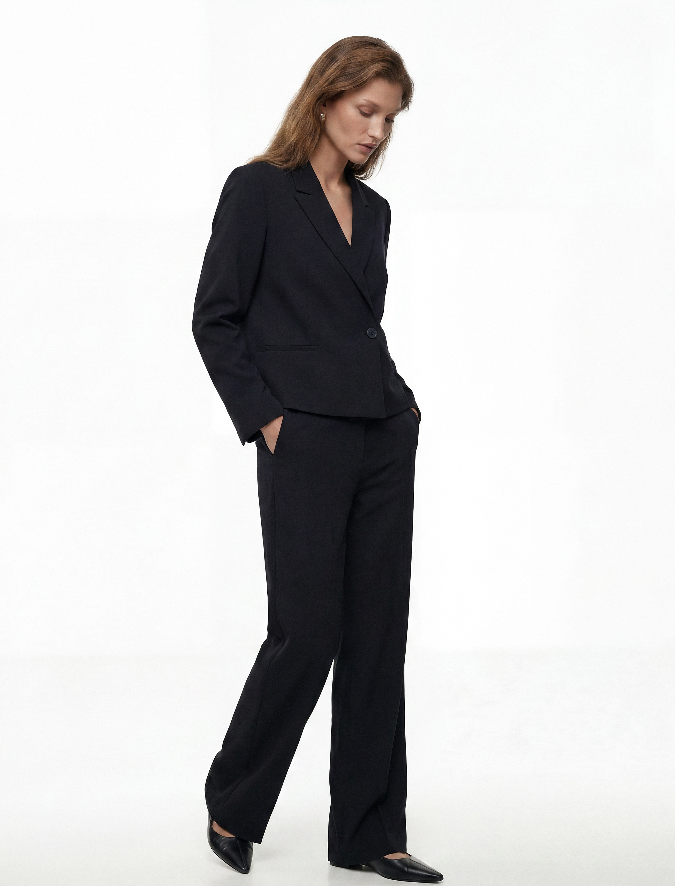   Kruvaze Yaka Uzun Kollu Crop Blazer Ceket