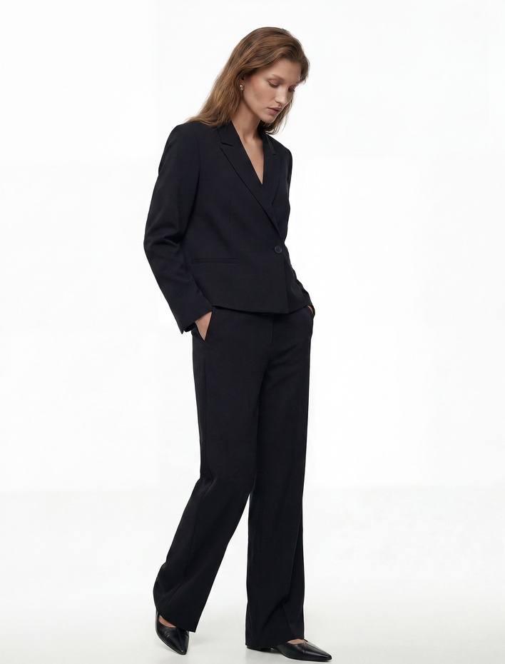  Kruvaze Yaka Uzun Kollu Crop Blazer Ceket