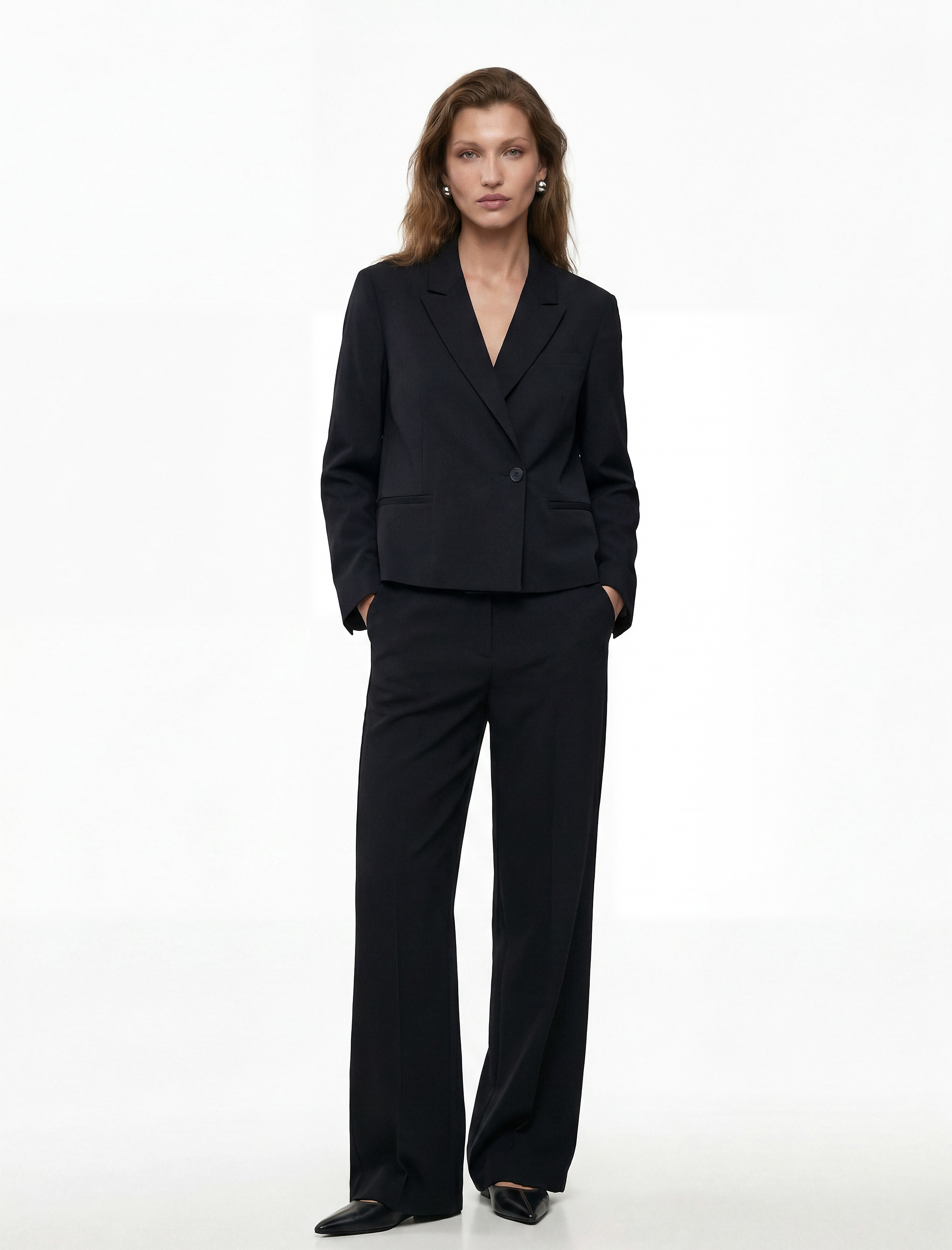   Kruvaze Yaka Uzun Kollu Crop Blazer Ceket