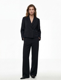Kruvaze Yaka Uzun Kollu Crop Blazer Ceket