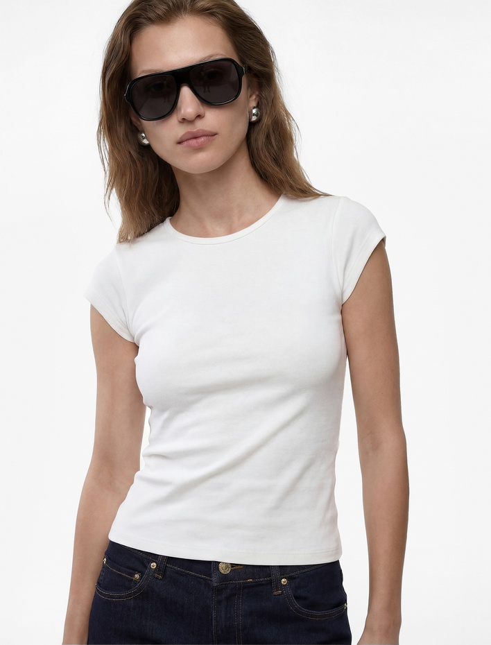  Dikiş Detaylı Slim Fit Fitilli Kap Kol Bluz