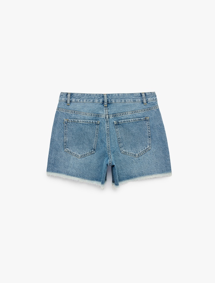  Pamuklu Yüksek Bel Taş Detaylı Mini Denim Şort