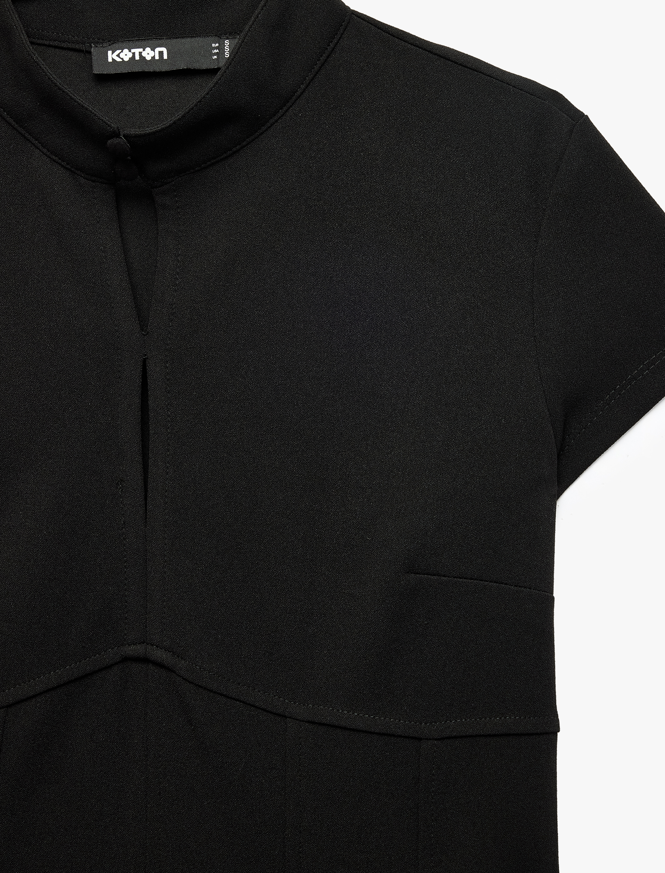   Krep Scuba Kumaş Slim Fit Dik Quipo Yaka Kısa Kollu Elbise