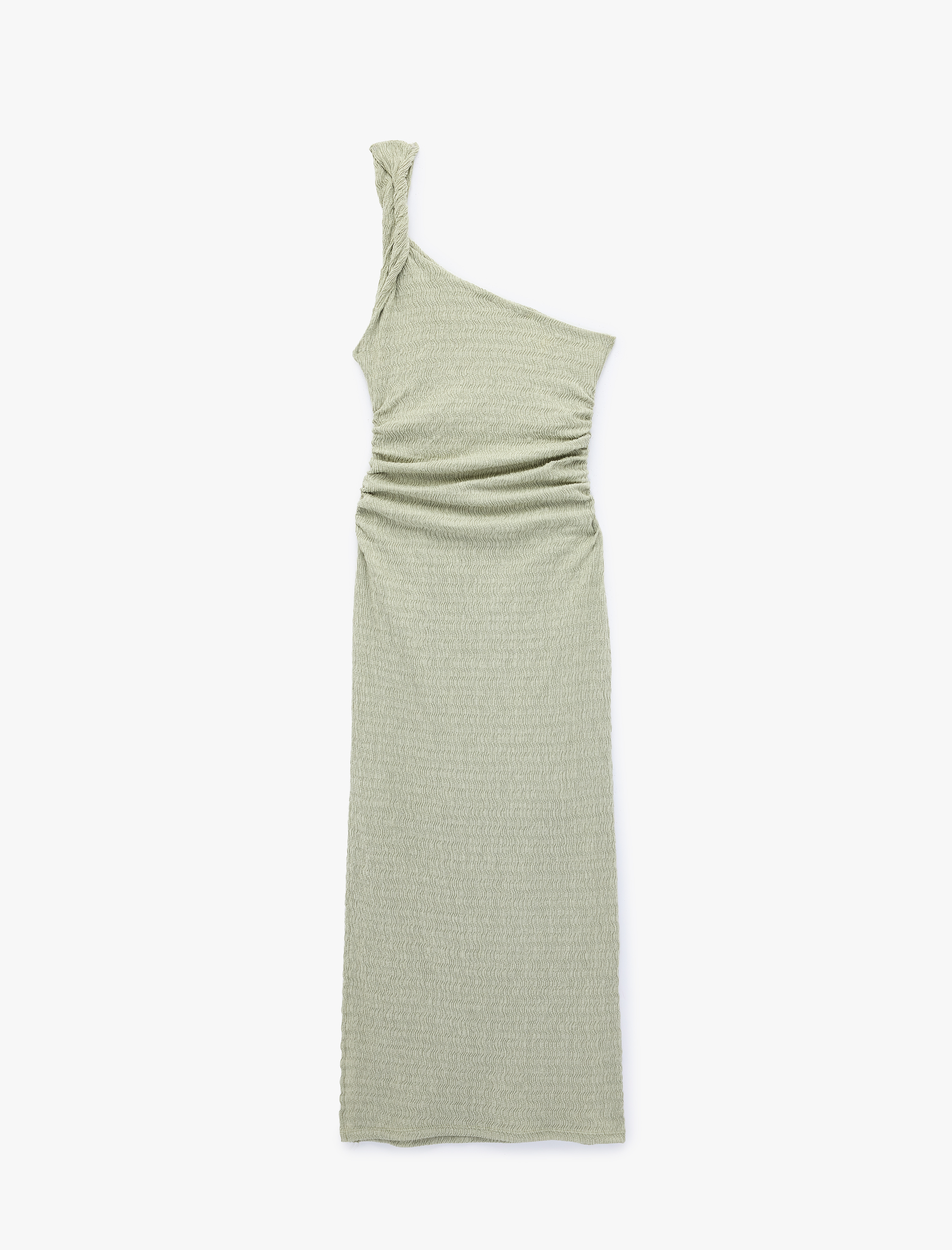   Bürümcük Kumaş Tek Omuz Kolsuz Slim Fit Drapeli Uzun Elbise