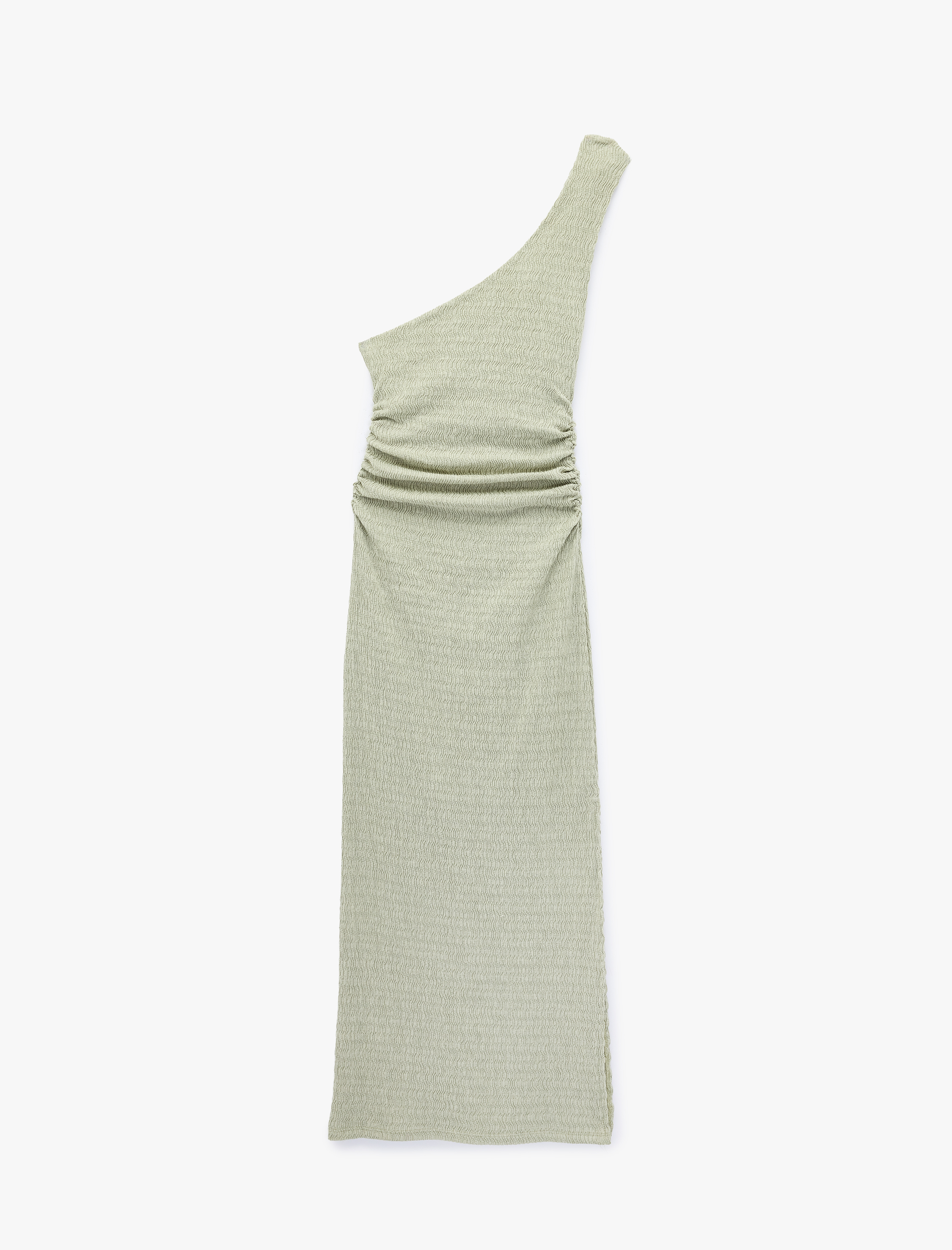   Bürümcük Kumaş Tek Omuz Kolsuz Slim Fit Drapeli Uzun Elbise