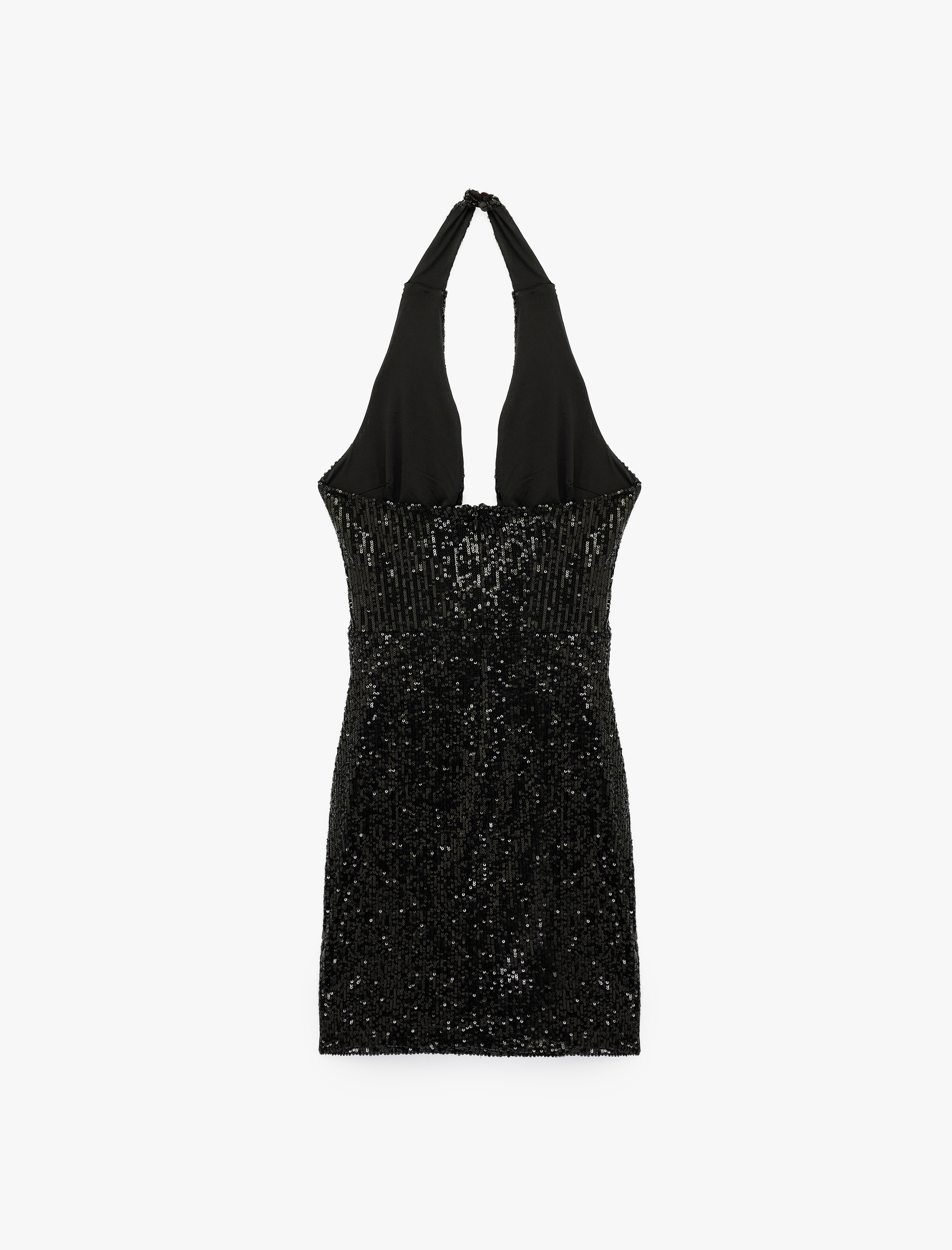   Pullu Payetli Slim Fit Degaje Yaka Kolsuz Mini Abiye Elbise