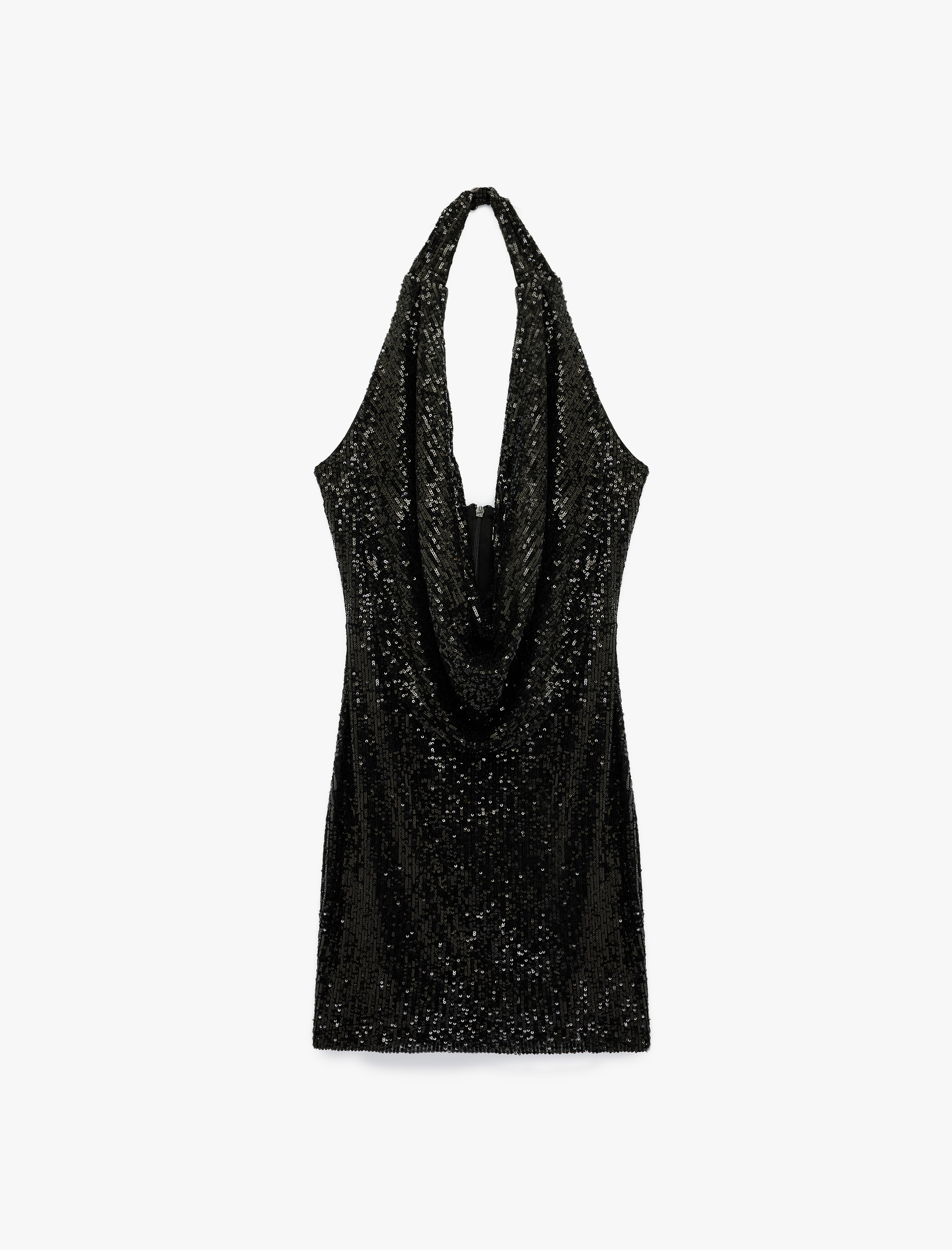   Pullu Payetli Slim Fit Degaje Yaka Kolsuz Mini Abiye Elbise