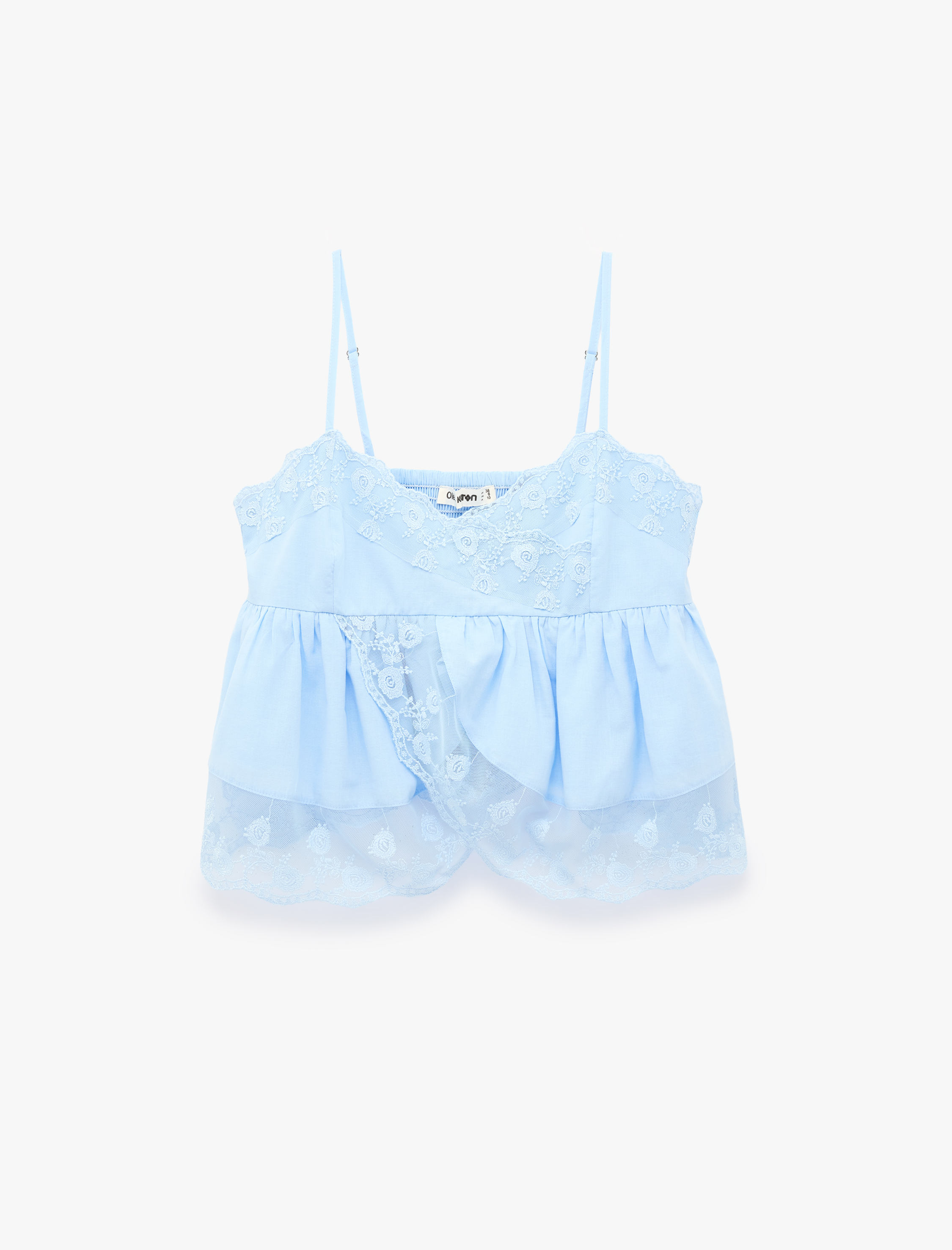   Pamuklu Kruvaze Yaka Kolsuz Dantel Detaylı Crop Top