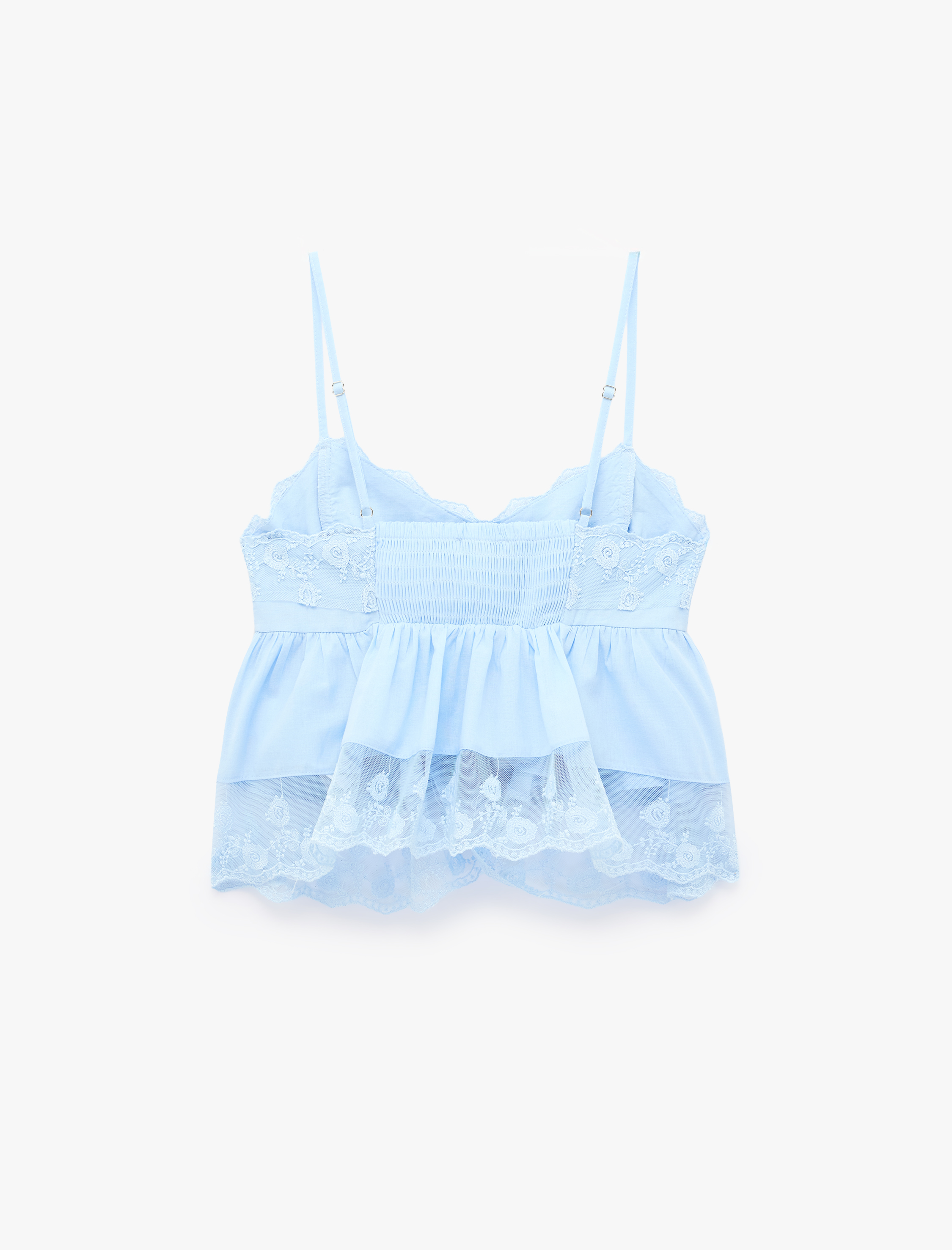   Pamuklu Kruvaze Yaka Kolsuz Dantel Detaylı Crop Top
